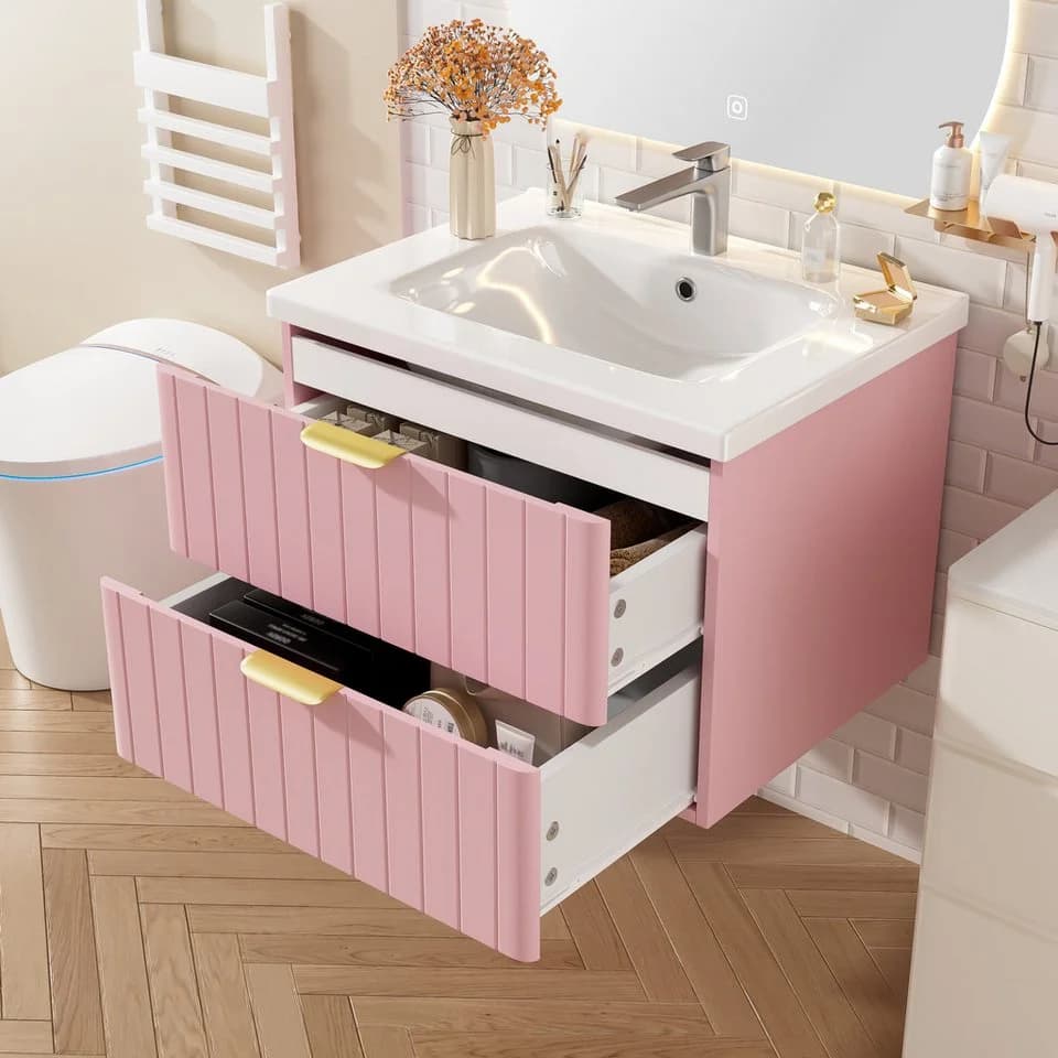 Flieks Waschtisch Waschbeckenunterschrank mit Waschbecken Waschplatz Rosa