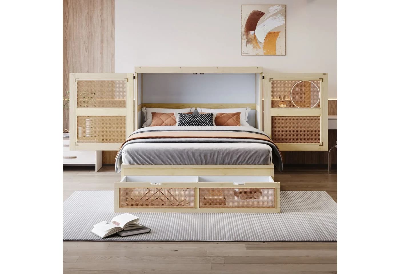 Merax Schrankbett 140x200cm Rattanfront