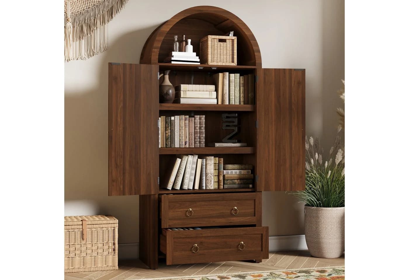 Merax Sideboard Vintage-Rattan-Stil Kommode
