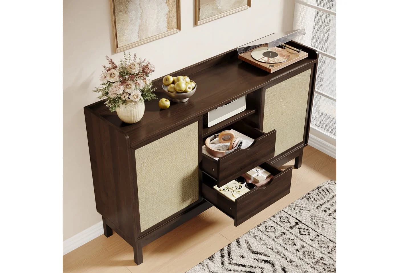 Merax Sideboard Retro Anrichte mit Schiebetüren und Schubladen