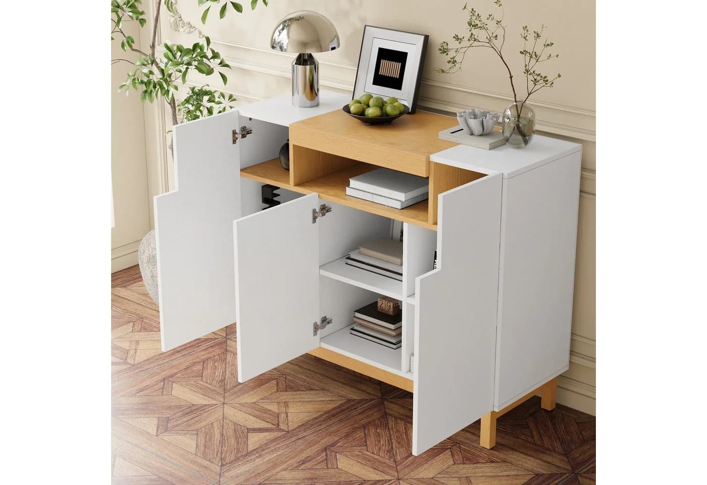 Merax Sideboard Holzoptik Weiß 3 Türen Regal