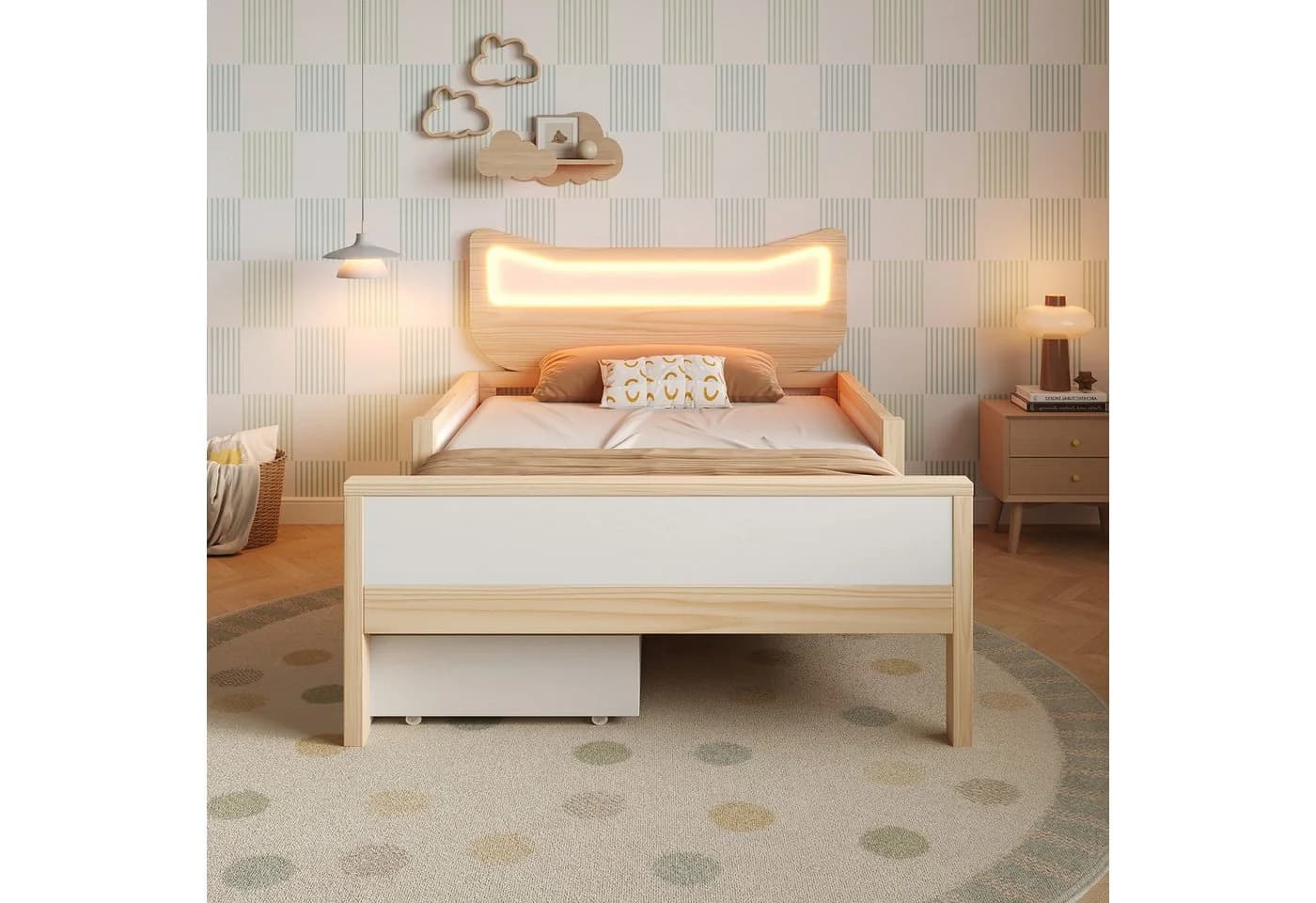 Flieks Kinderbett 90x200 cm mit LED-Beleuchtung & Schublade