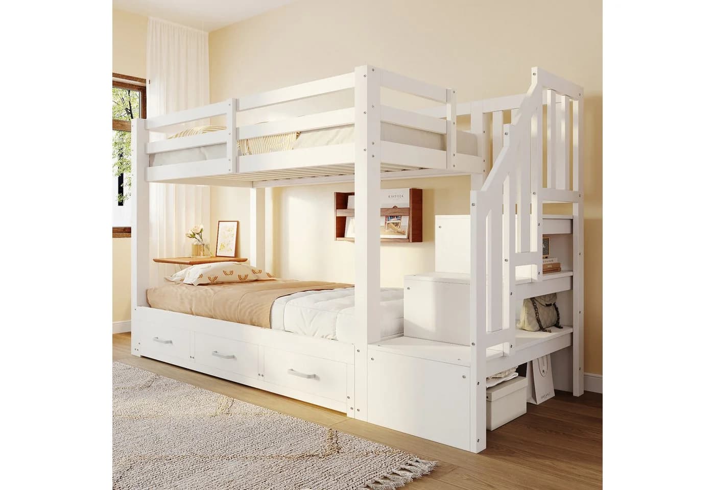 Flieks Etagenbett mit Stauraumtreppe und Ausziehbett