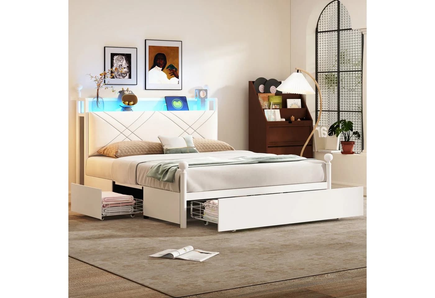 Flieks Himmelbett Weiß mit Stauraum und LED