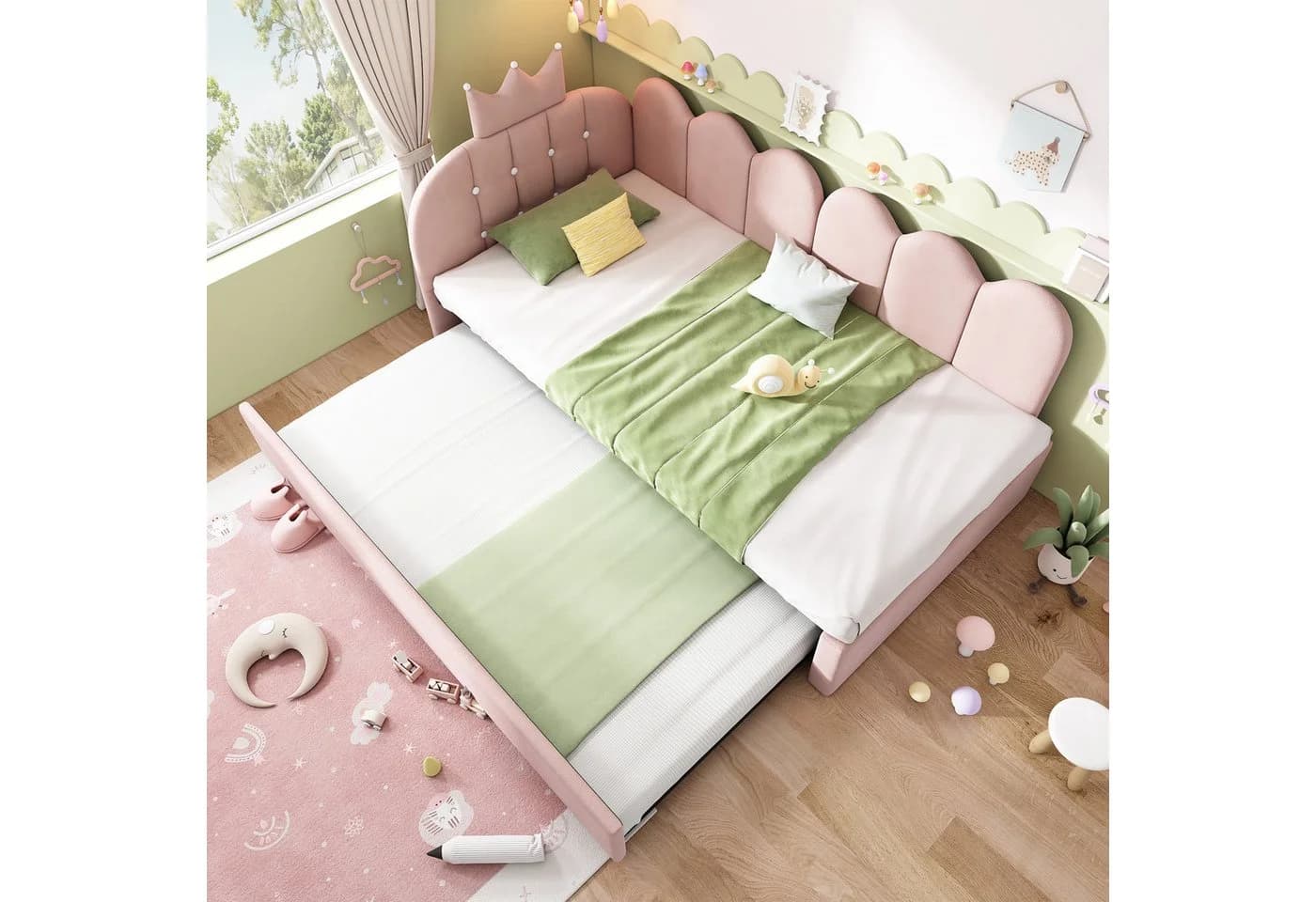 Flieks Polsterbett Daybett L-Form Rosa mit Ausziehbett