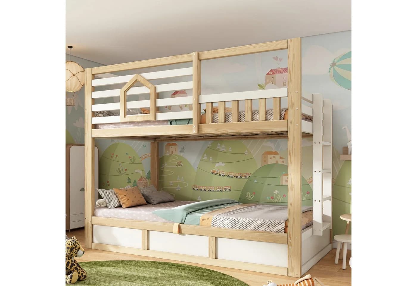 Flieks Etagenbett Haus-Design Kinderbett 90x200cm mit Hydraulik-Unterbett