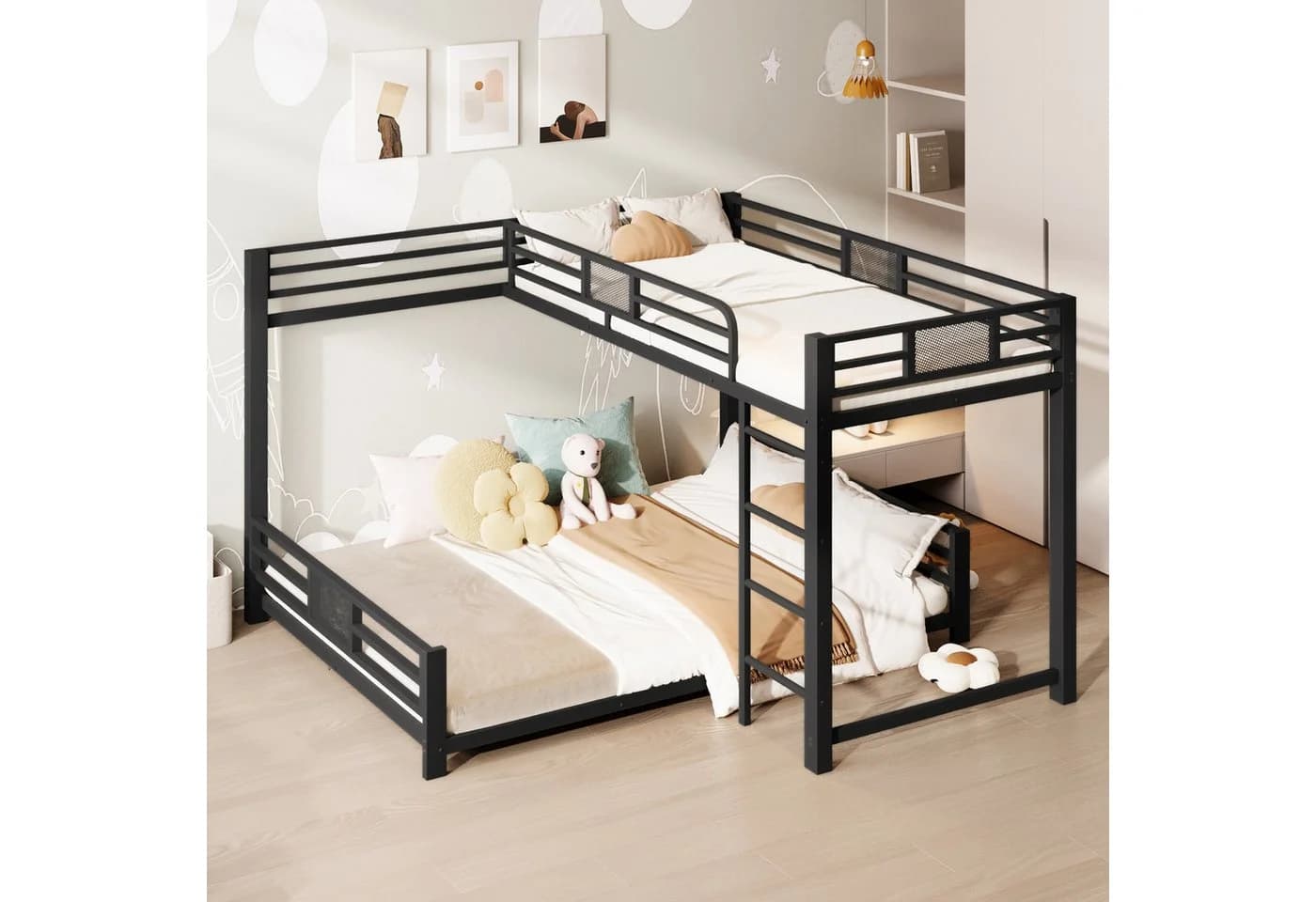 Merax Etagenbett 90x200cm/140x200cm in L-Form Metallbett