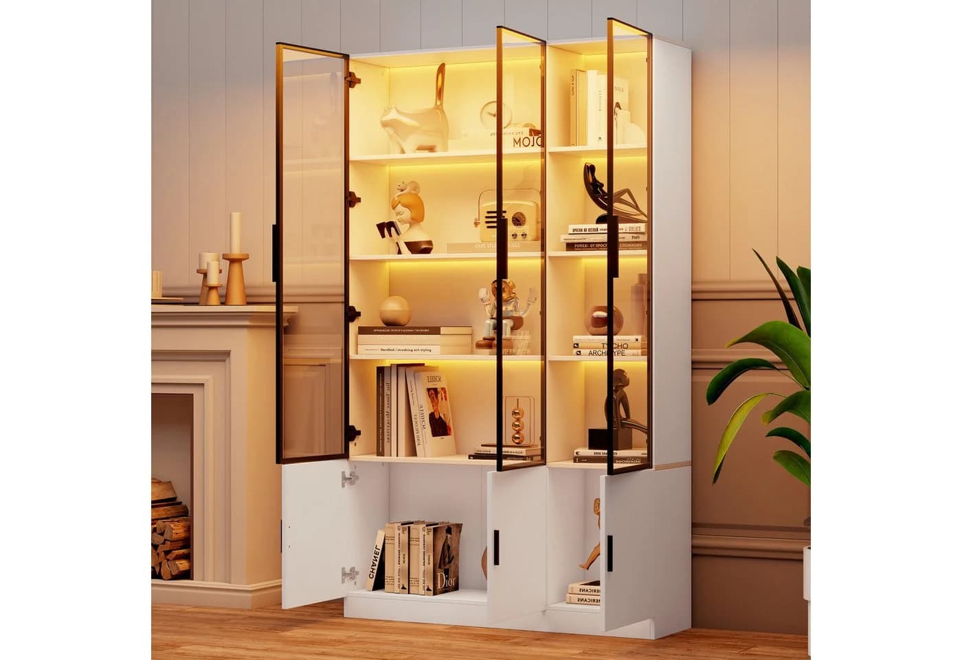 Merax Glasvitrine mit LED-Beleuchtung steuerbar per App