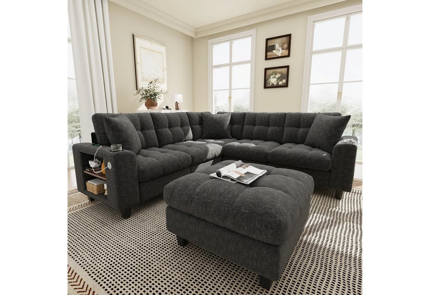 Merax Ecksofa U-förmig XXL-Modulares Sofa mit USB-Anschlüssen
