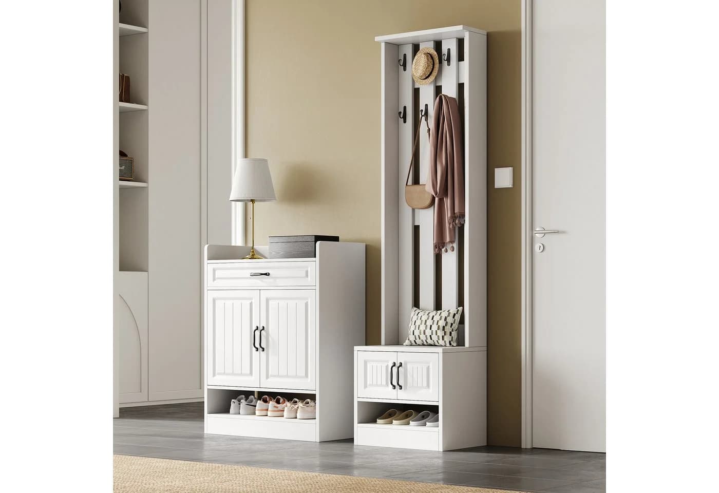 Merax Garderoben-Set 2-teilig Weiß mit Sitzbank & Schuhschrank
