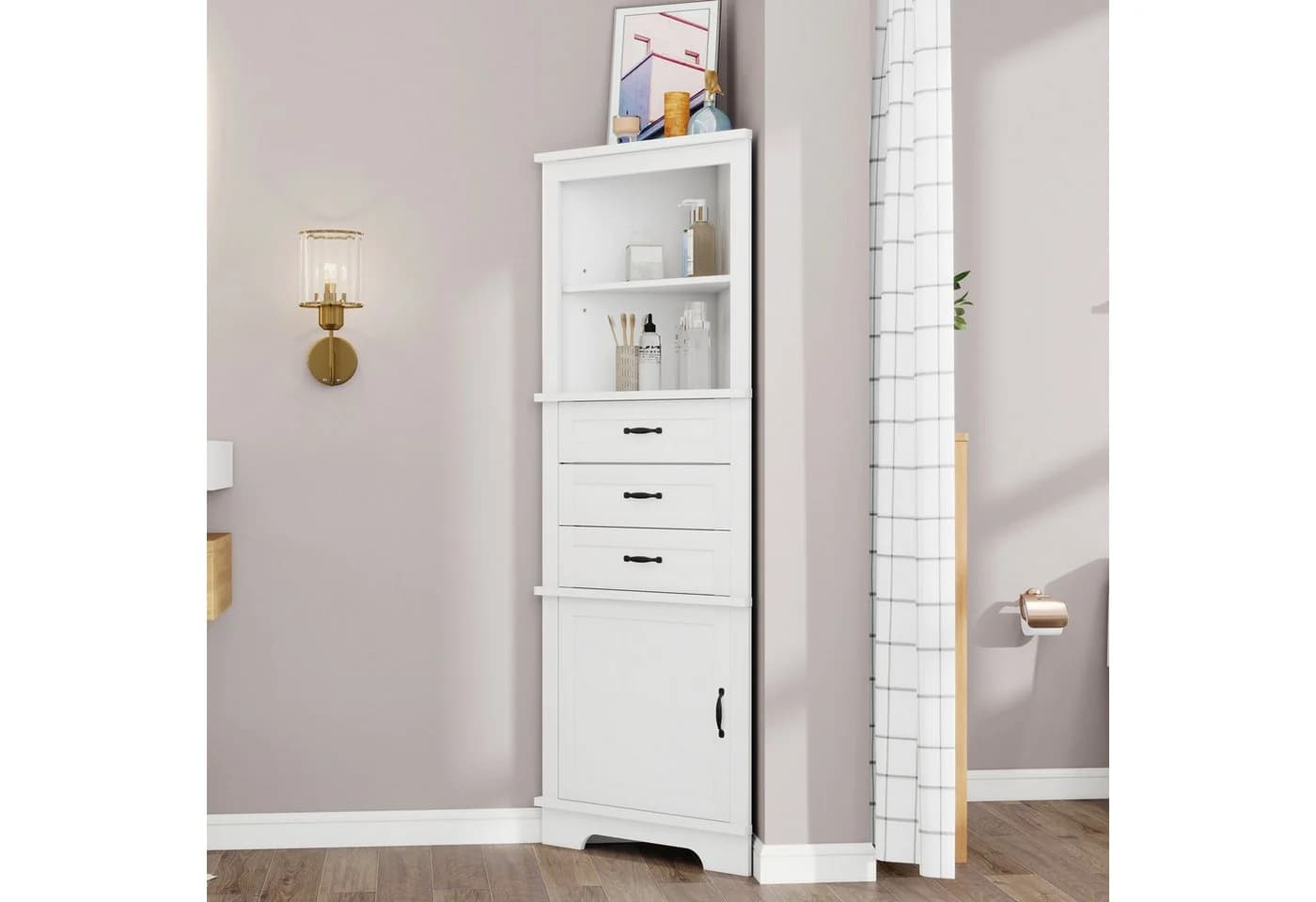 Merax Eckschrank Kommode Weiß 3 Schubladen MDF