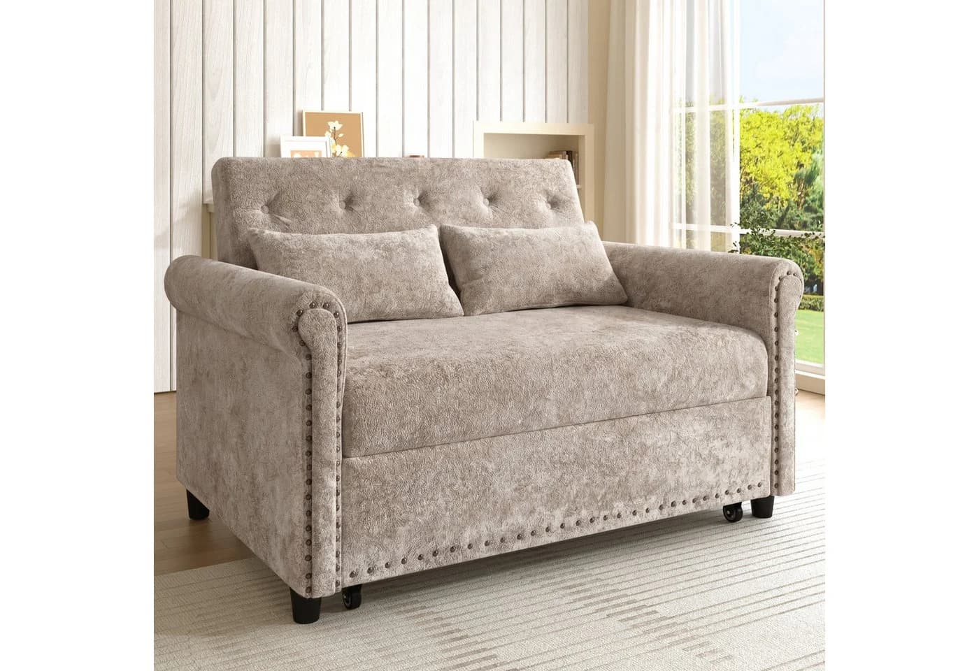 Merax Schlafsofa 2-Sitzer Chenille Braun-Grau mit verstellbarer Rückenlehne