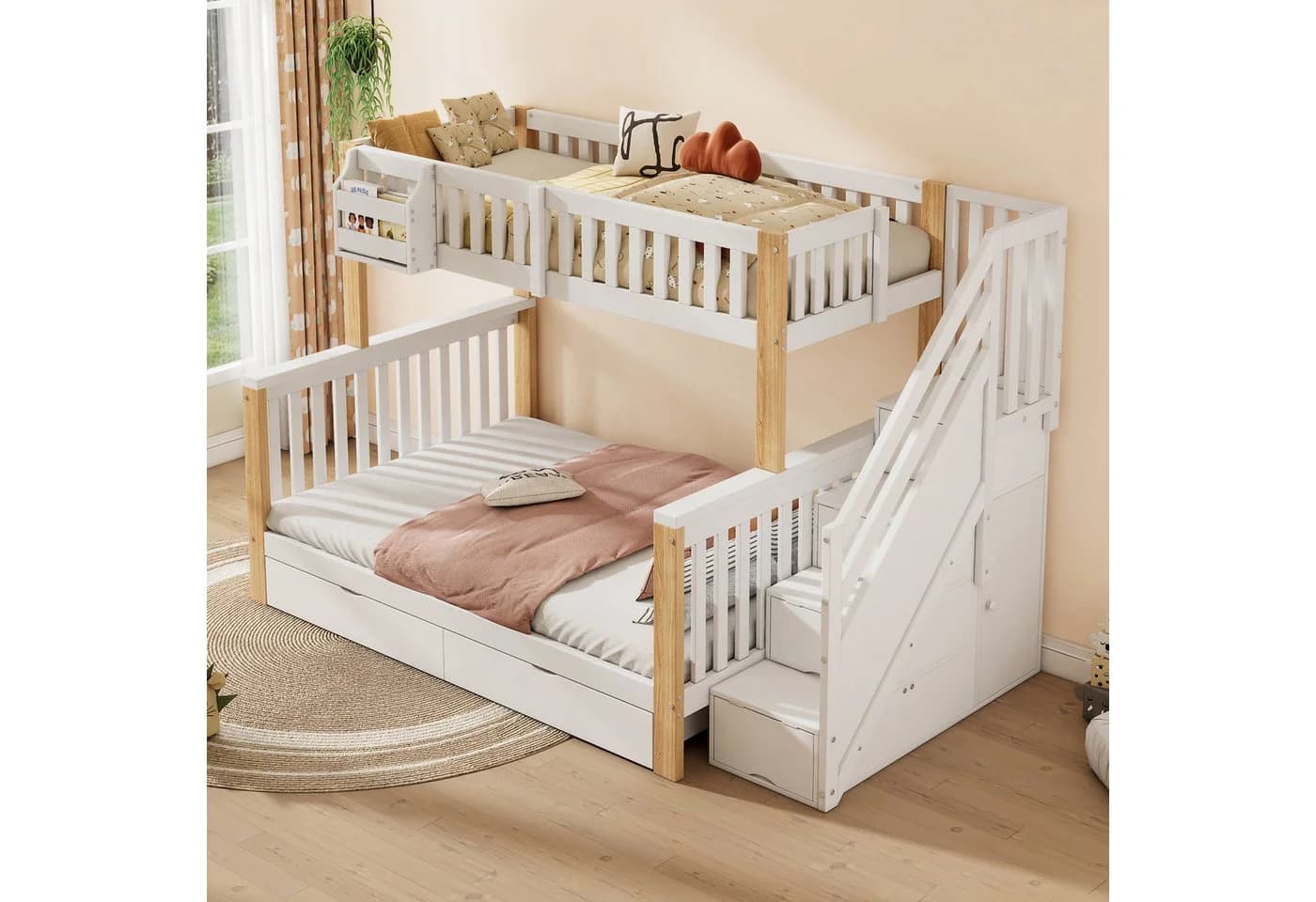 Flieks Etagenbett mit Stauraumtreppe und Schubladen Weiß