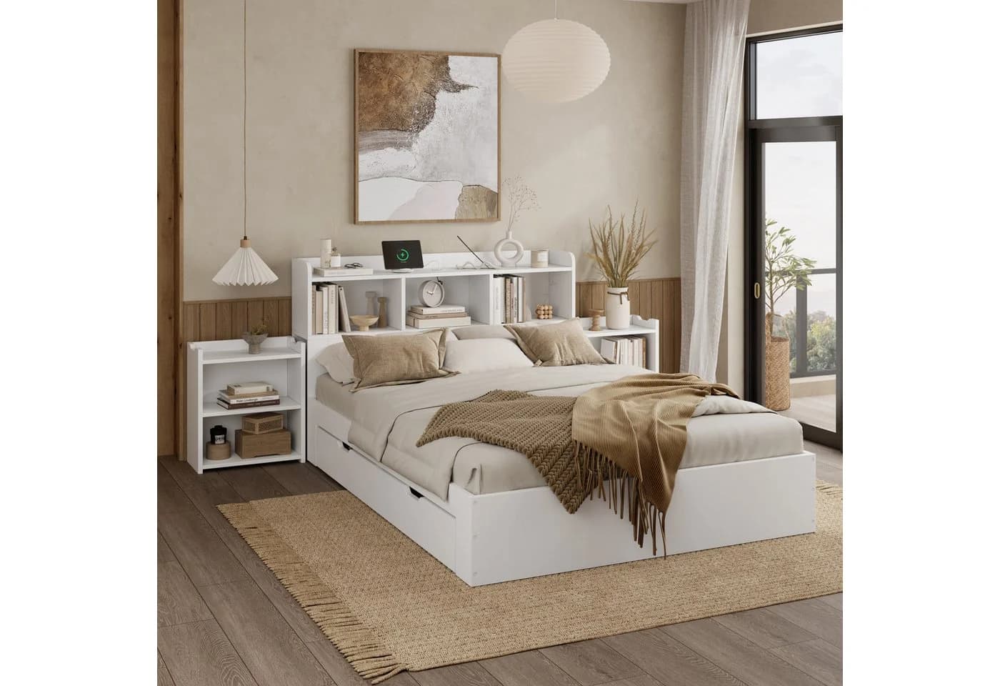 Flieks Doppelbett 140x200 mit 4 Schubladen und Nachttischen Weiß