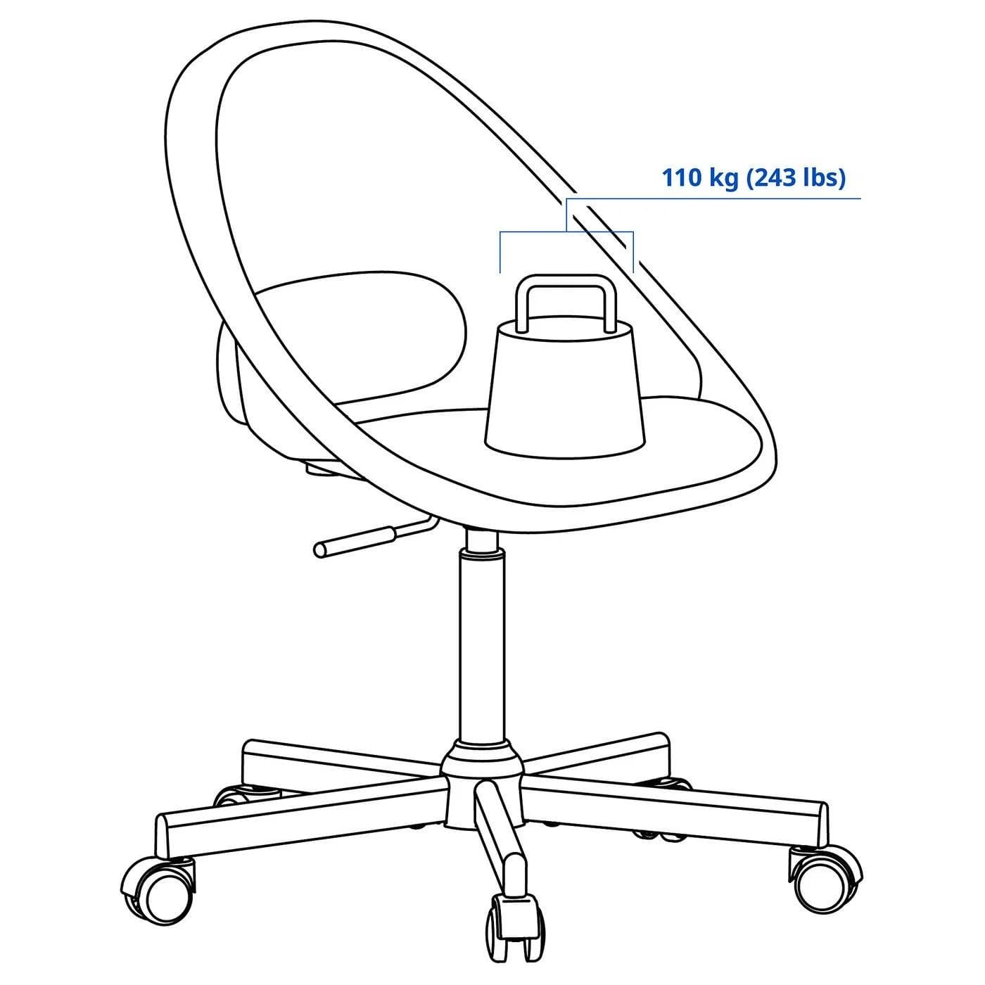 IKEA LOBERGET / MALSKÄR Drehstuhl Weiß Höhenverstellbar