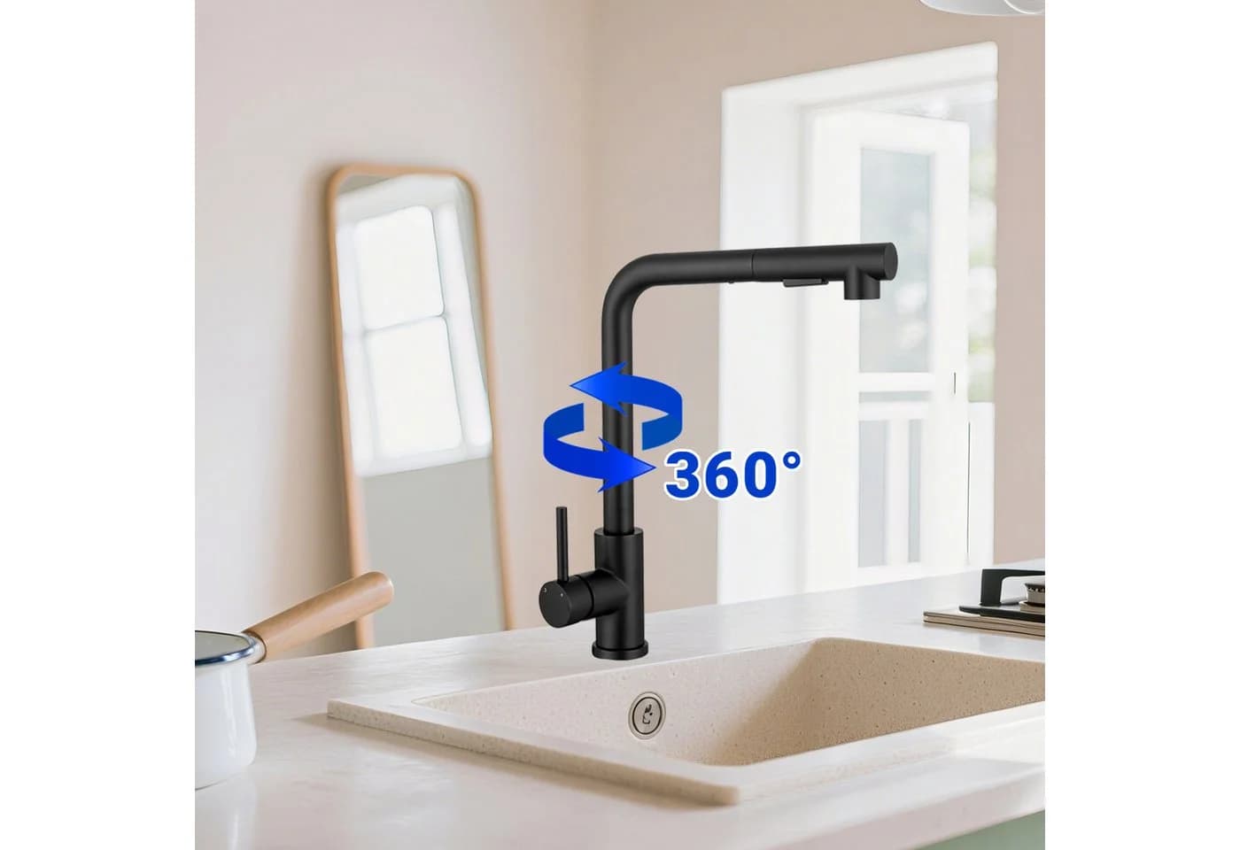 AICA Küchenarmatur Wasserhahn Hochdruck 40cm Auszug Schwarz