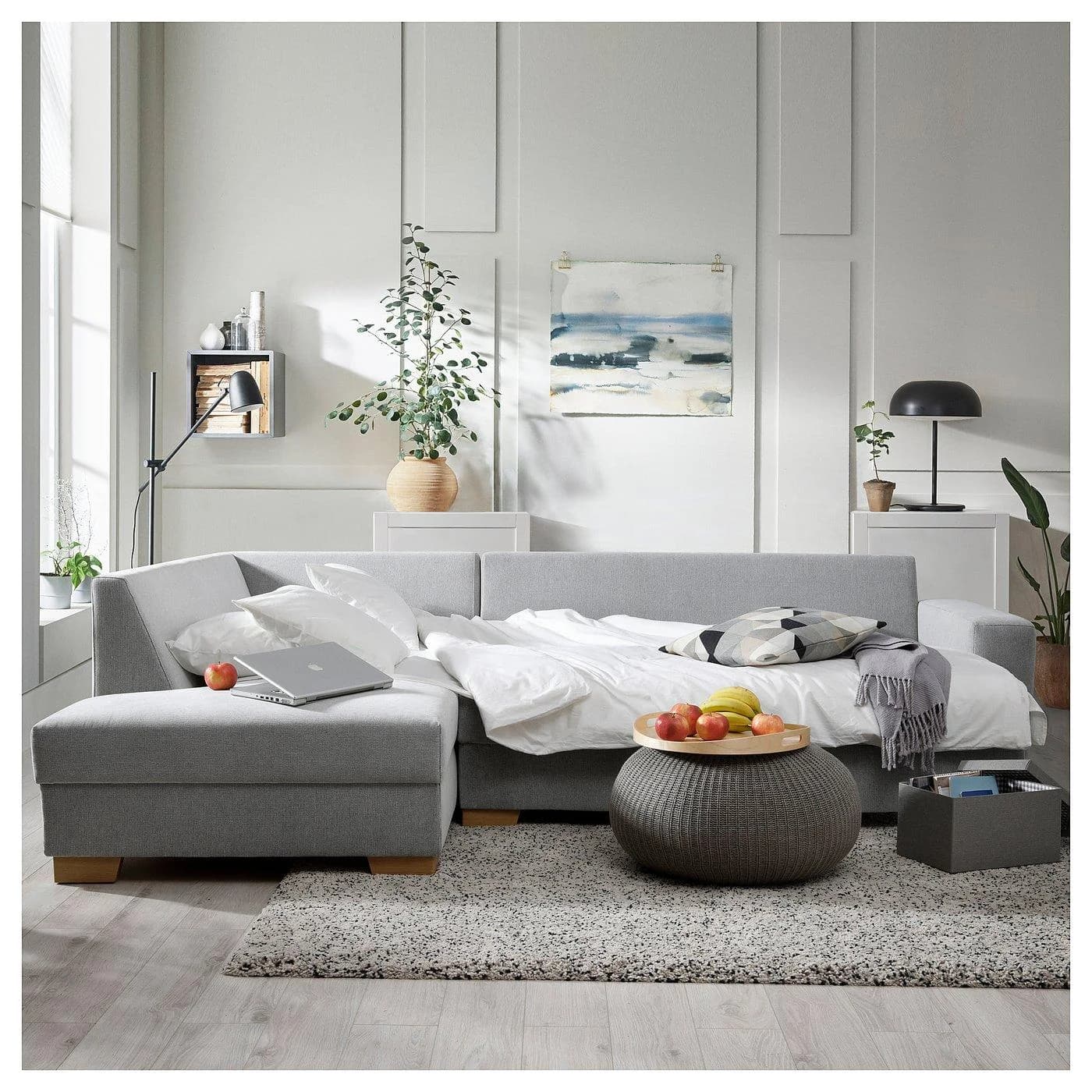 IKEA SÖRVALLEN 3er-Eckbettsofa Schwarz/Weiß Skandinavisches Design