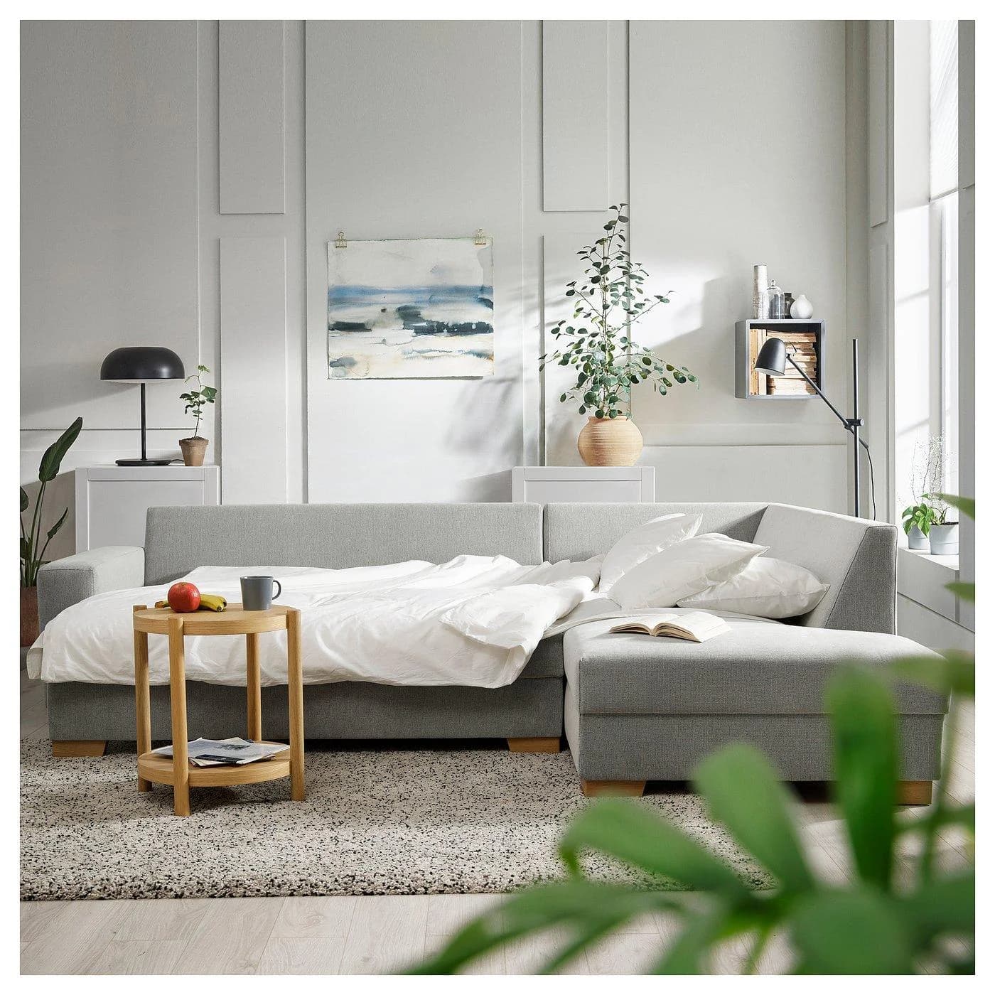 IKEA SÖRVALLEN 3er-Eckbettsofa Schwarz/Weiß Skandinavisch