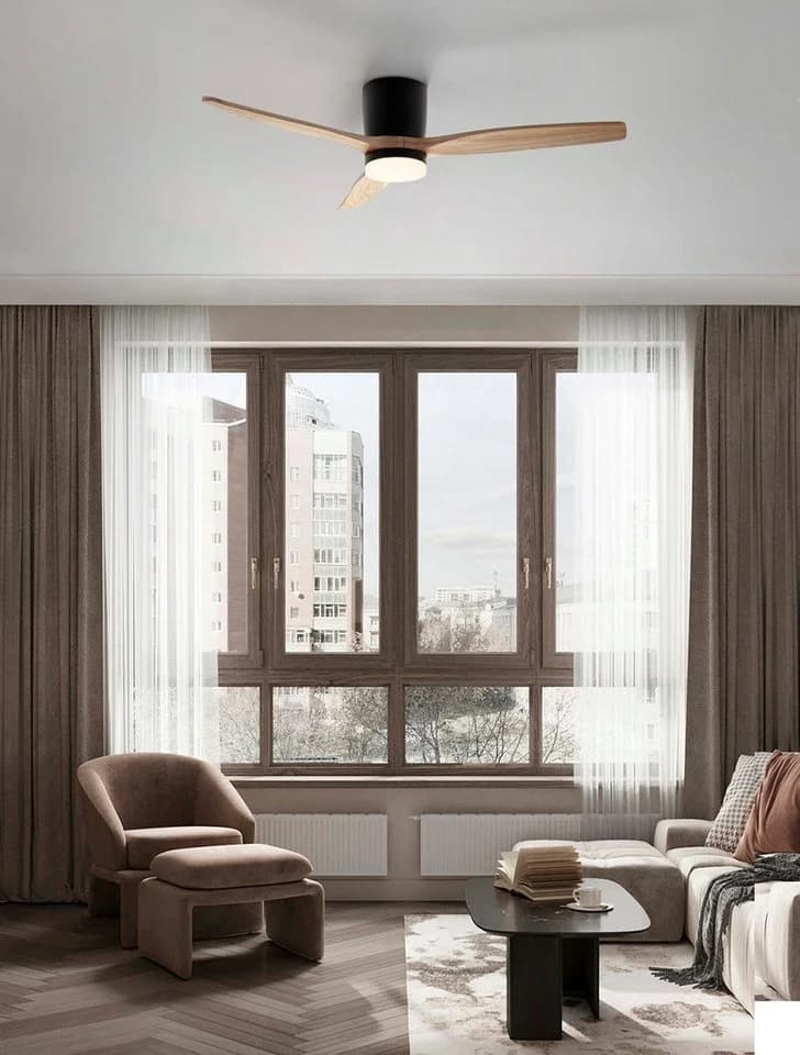 NOVA LUCE Deckenleuchte ALOA Schwarz Holz Ventilator 132 cm