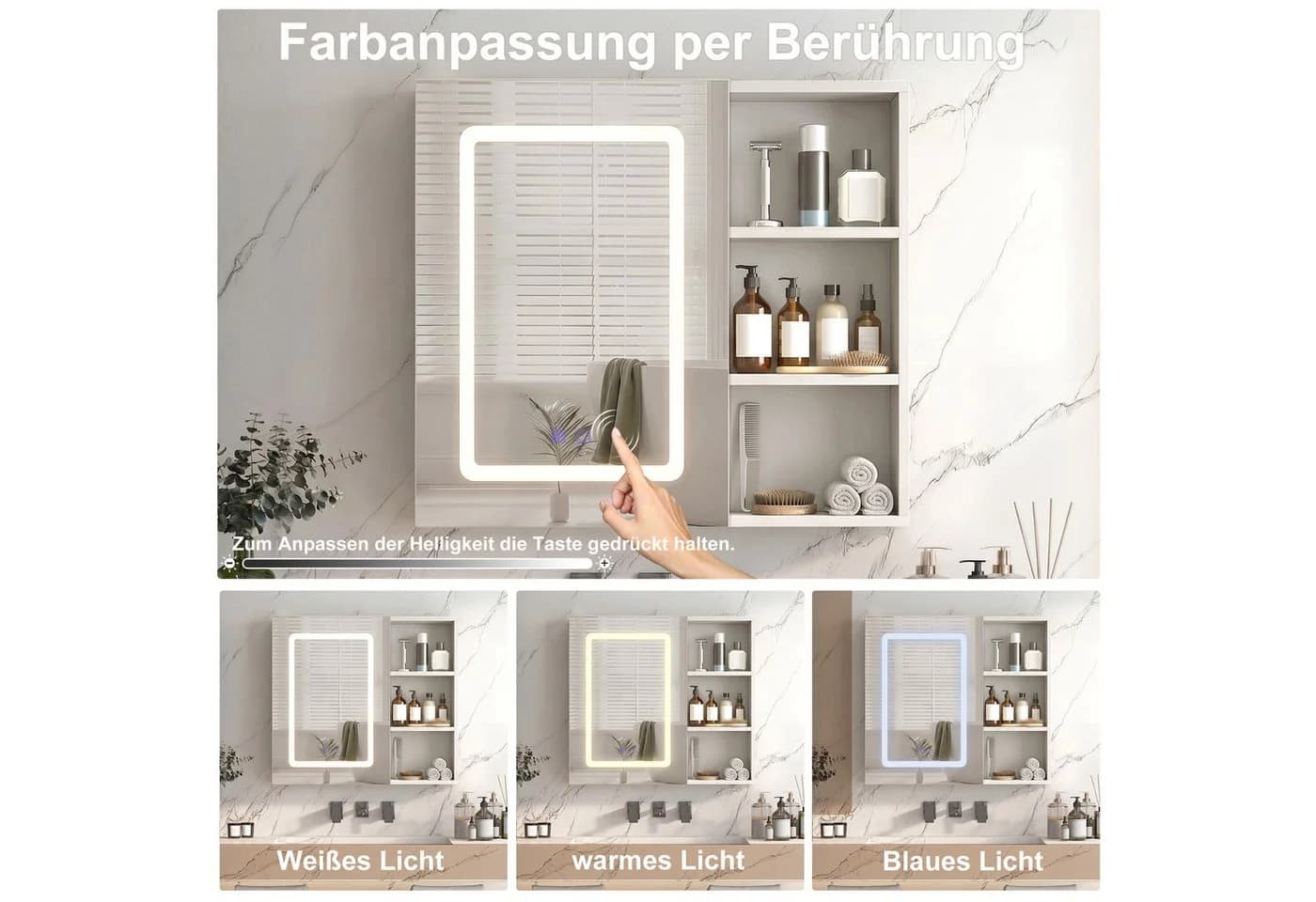 Simurq Spiegelschrank Bad mit LED-Beleuchtung & Antibeschlag