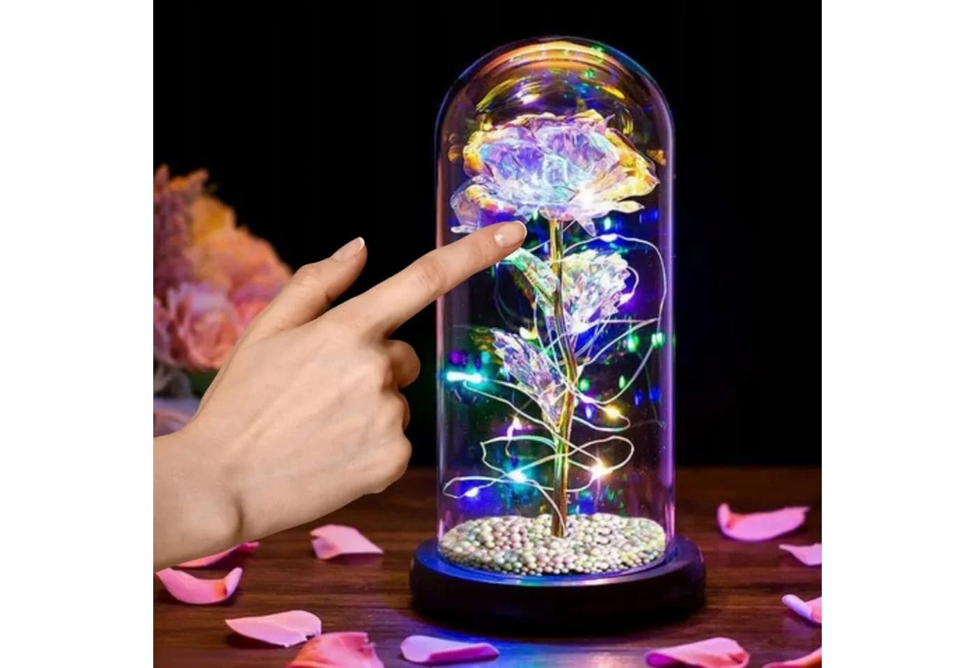 AMORE MIO LED Deko-Rose Acrylglas Kuppel warmweiß Batteriebetrieb