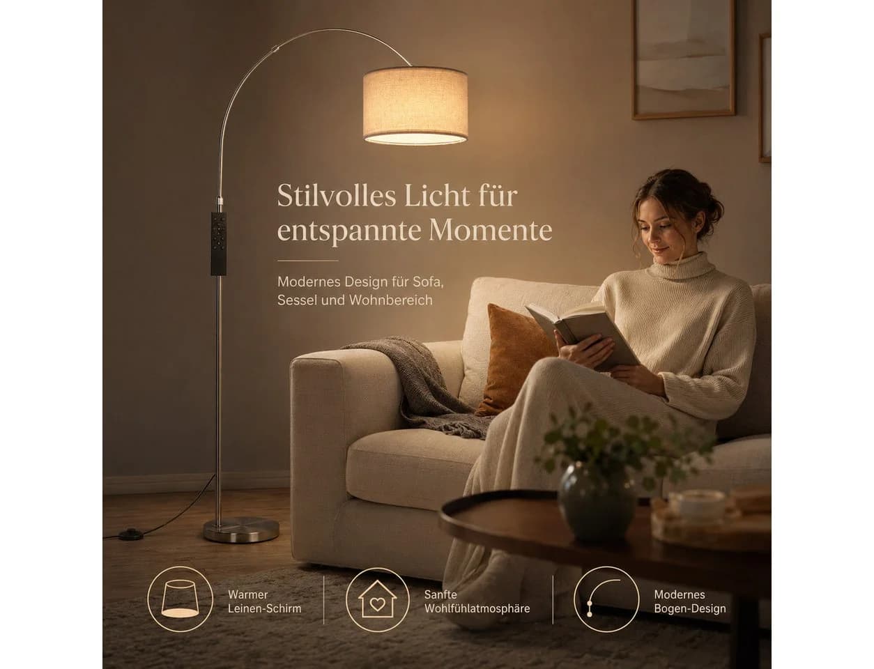 ANTENLICHT LED Bogen-Stehleuchte Silber Dimmbar E27