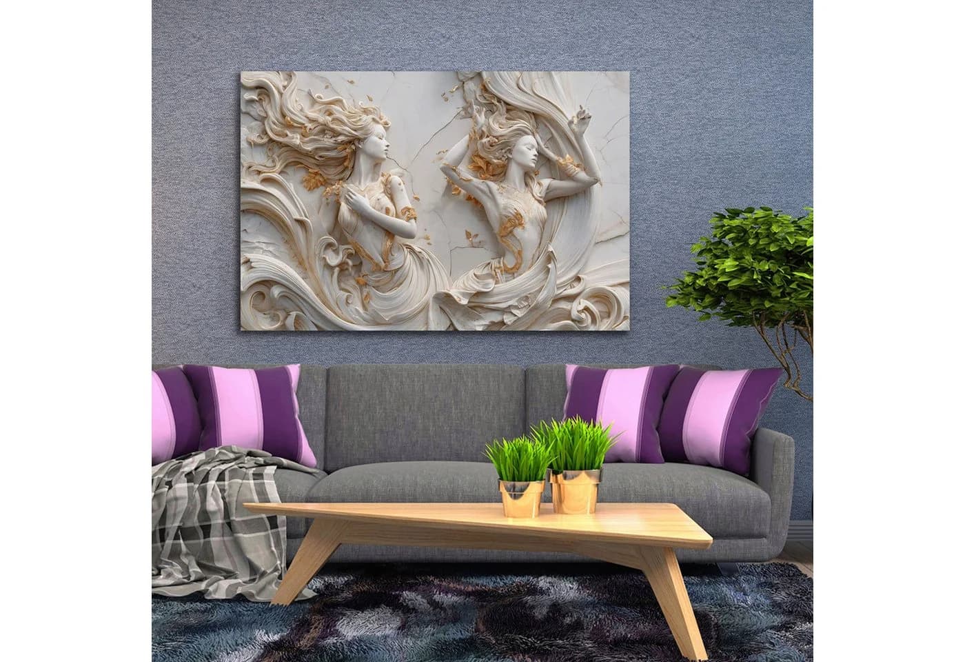 Artedinoi Leinwandbild Frauen fließende Haare Gold Beige