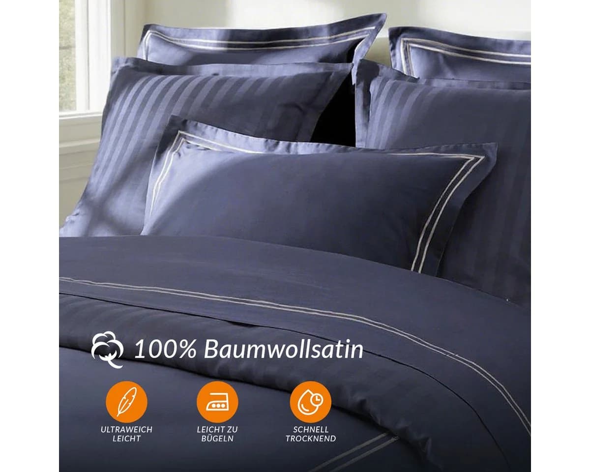 Pure cottom Kissenbezug 2er Set Baumwollsatin Weiß/Dunkelblau