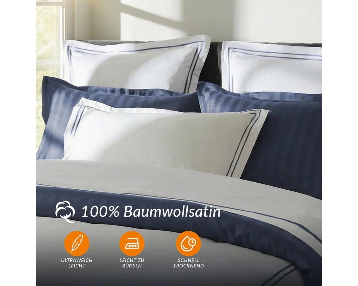 Pure cottom Kissenbezug 2er-Set Baumwollsatin Weiß/Dunkelblau