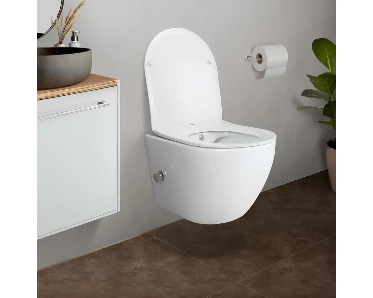 Belvit Tiefspül-WC UP100-AL55800-SET Spülrandloses Hänge-WC mit Bidet Taharet Funktion Softclose