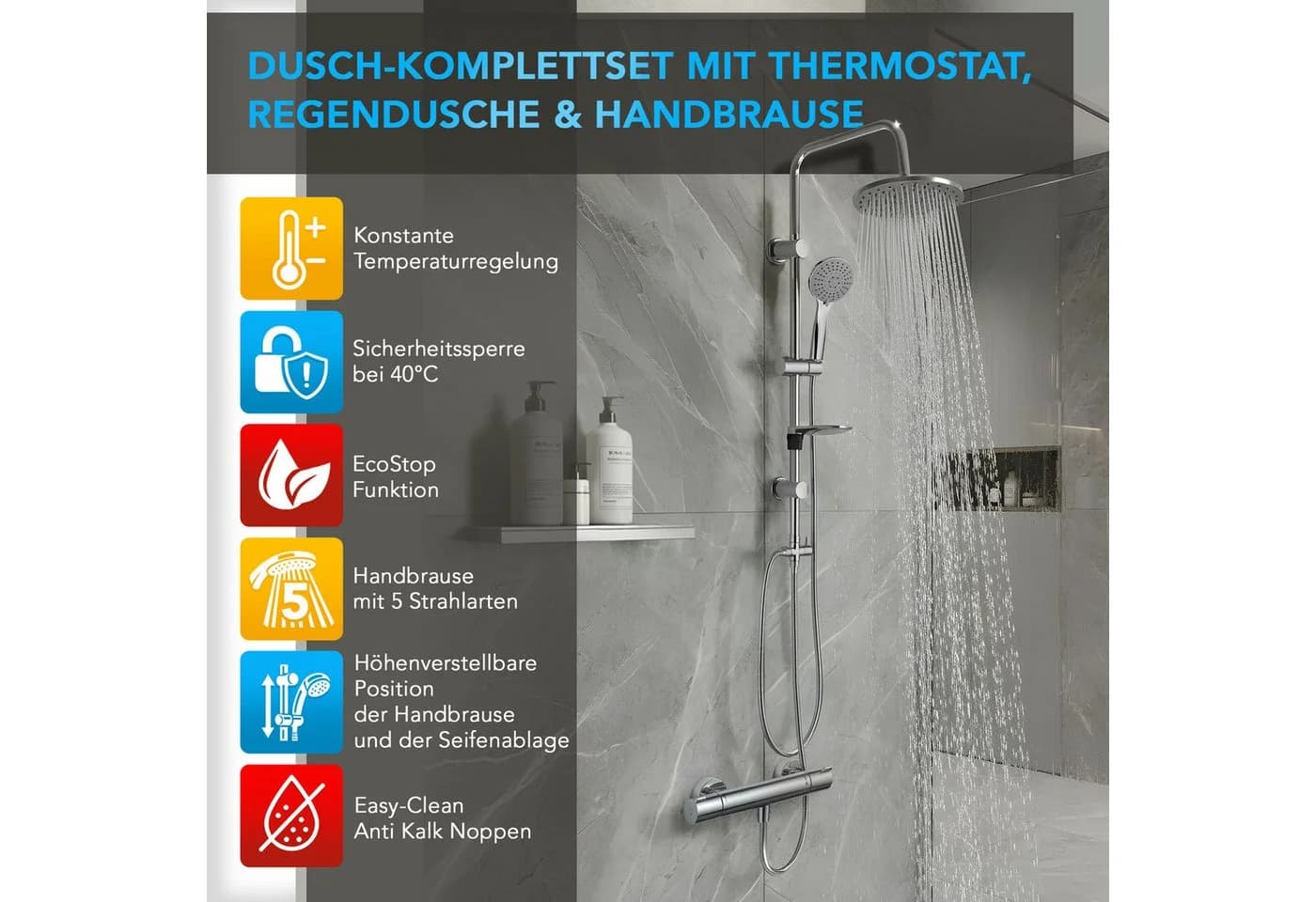 Hansgrohe Duschsystem mit Thermostat Ecostat 1001 CL, Wandmontage