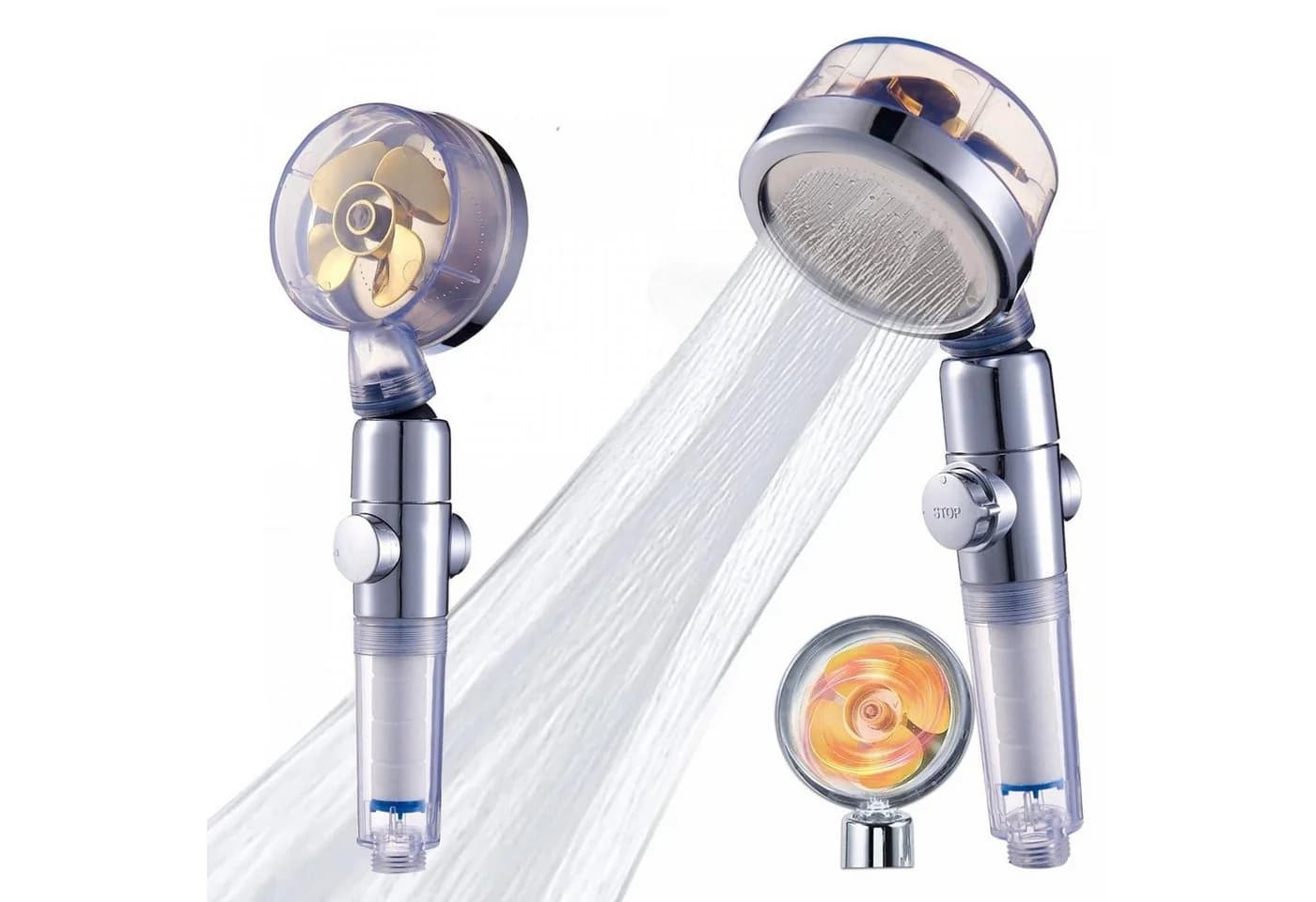 Herzberg Turbo Charger Duschkopf Gold mit Filter & One-Touch-Stopp