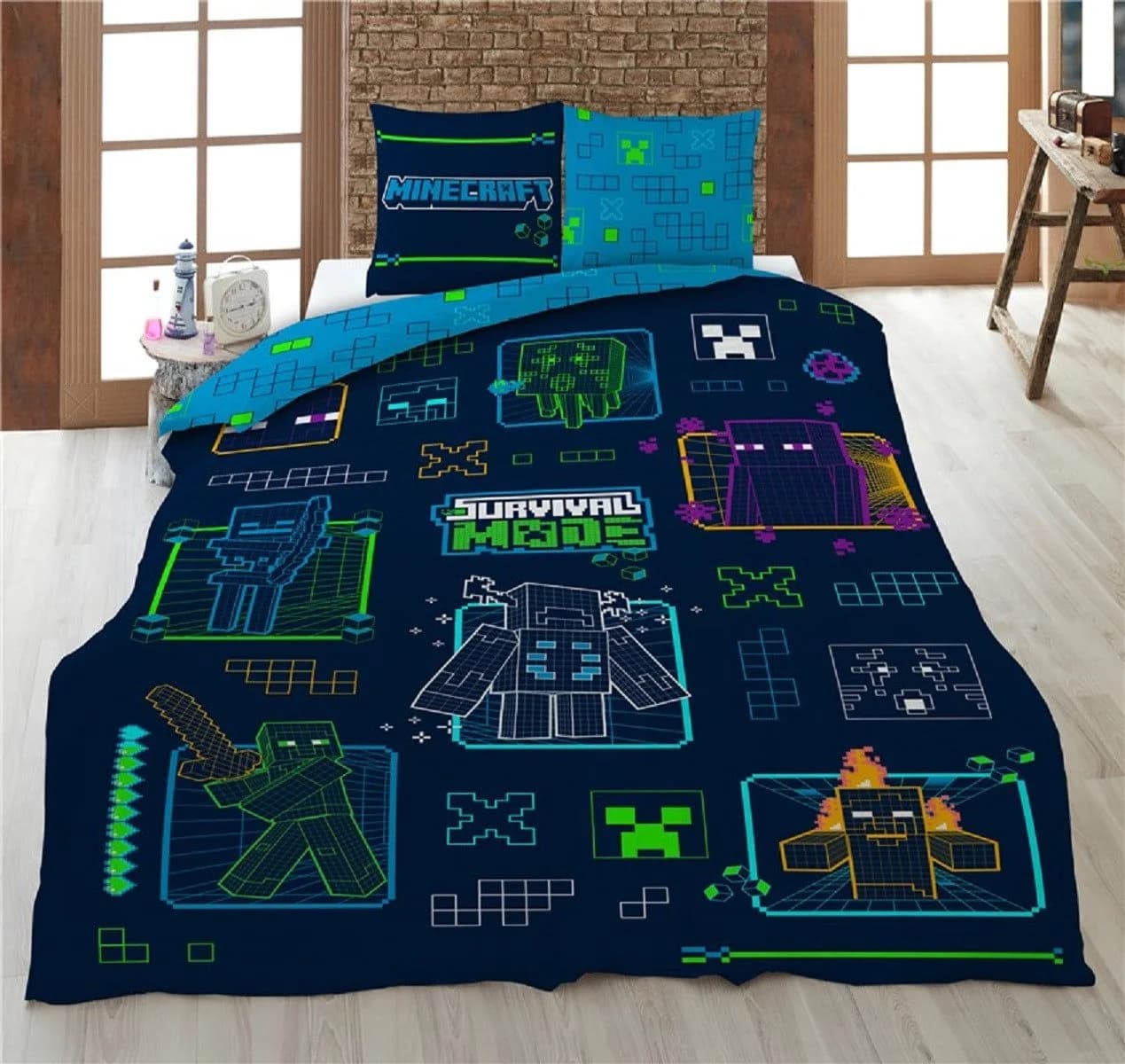 Minecraft Bettwäsche Set 140x200 cm Polyester mit Kissenbezug