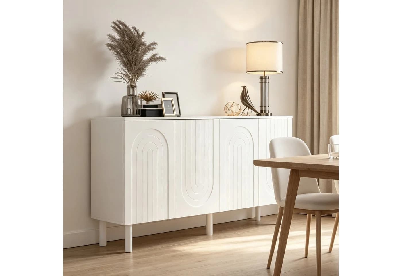 FUFU&GAGA Sideboard Weiß mit 5 Massivholzbeinen