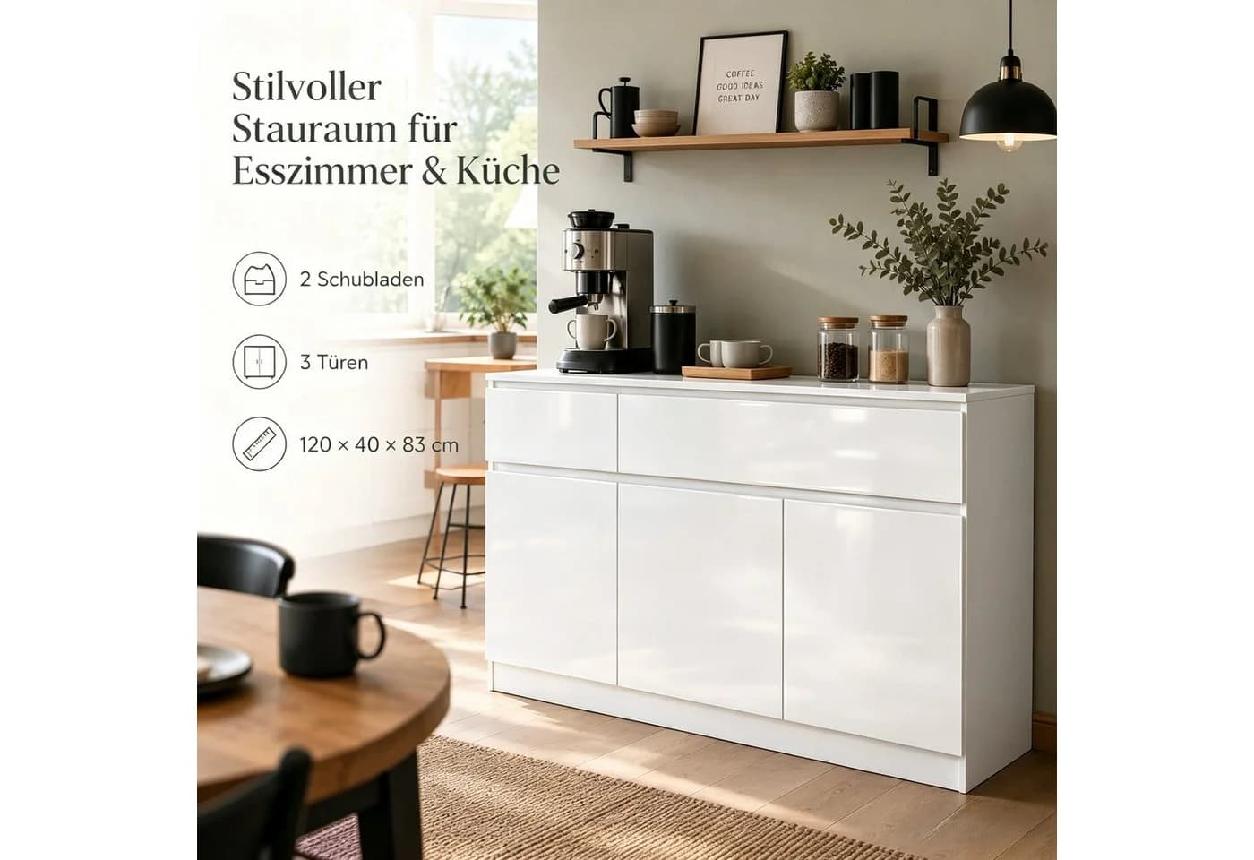 FUFU&GAGA Kommode Weiß PET Hochglanz Modern