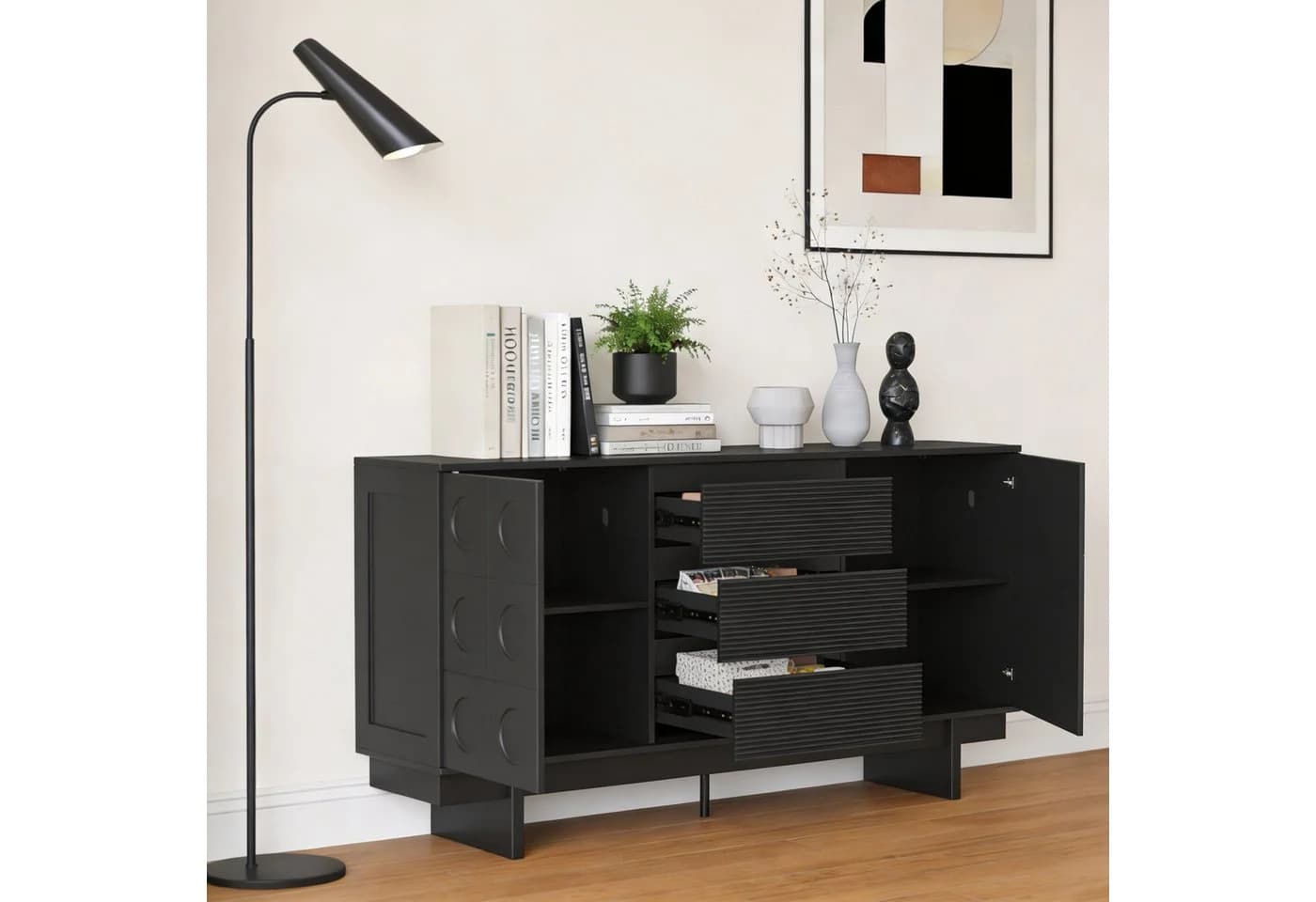 FUFU&GAGA Sideboard Modernes Sideboard, Kommode, schwarz matt, MDF