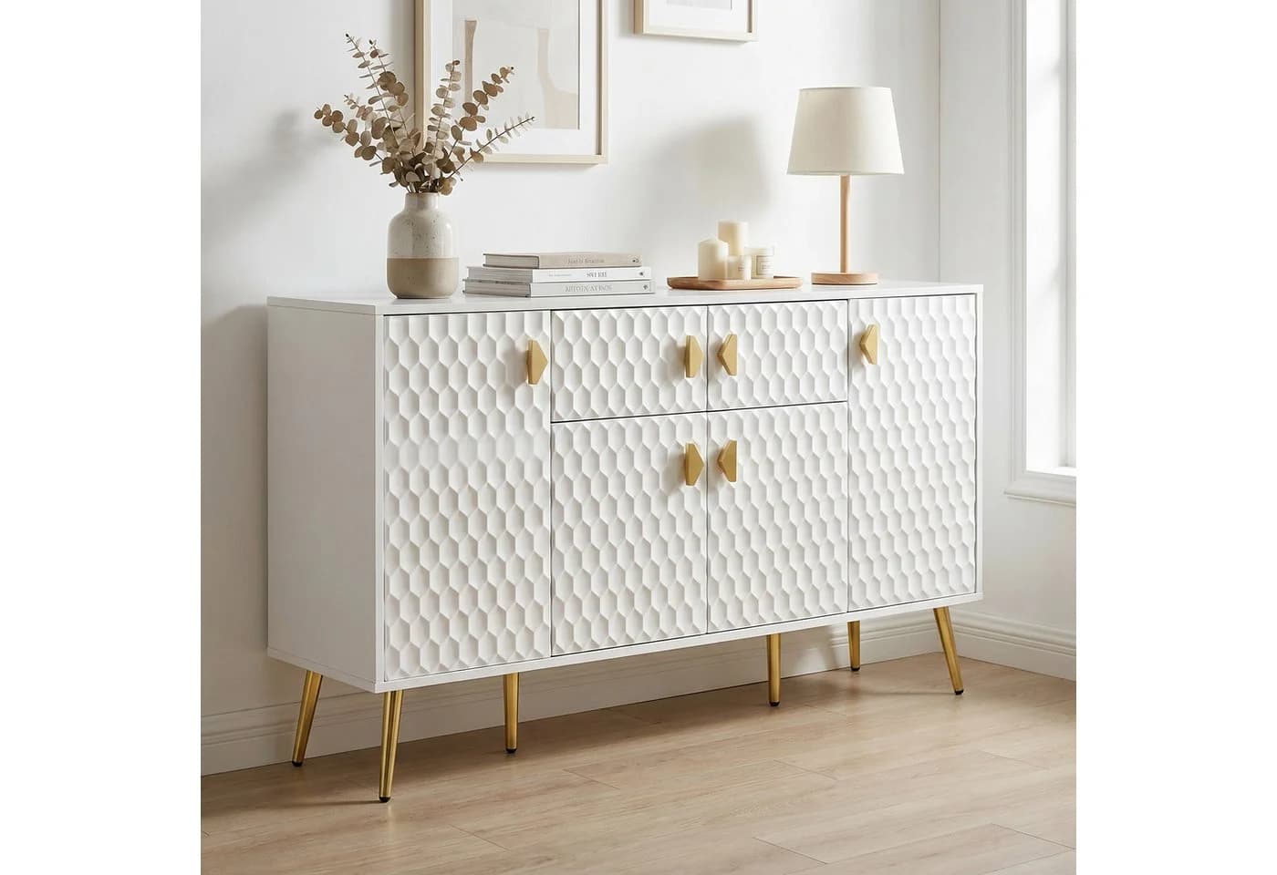 FUFU&GAGA Sideboard 160cm Weiß 3D Waben Design