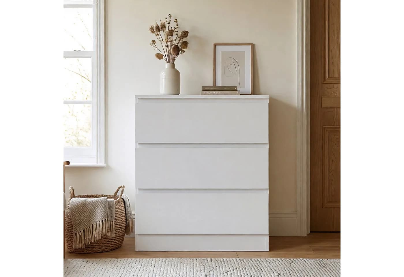 FUFU&GAGA Kommode Hochglanz Weiß 3 Schubladen grifflos Sideboard