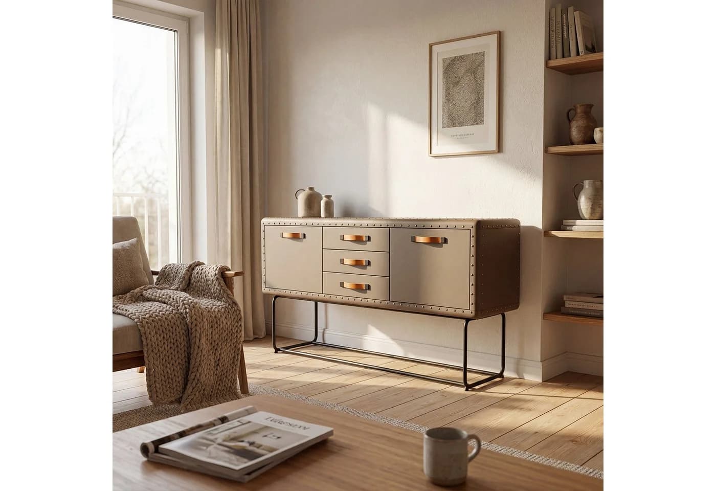 FUFU&GAGA Sideboard 160cm Leder-Optik Vintage Industrial