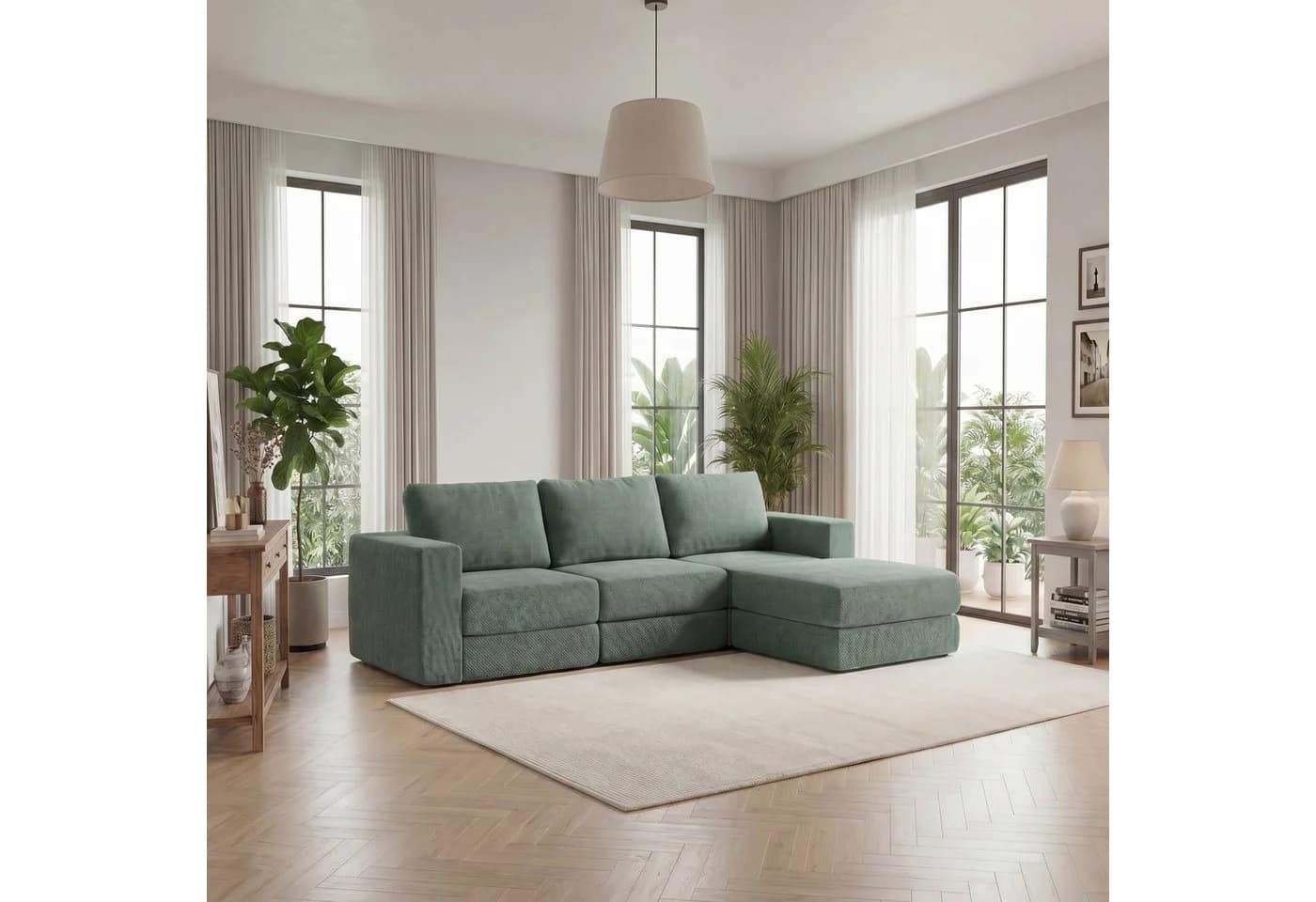 FUFU&GAGA Ecksofa L-Form Cloud Chenille Blaugrün Modular
