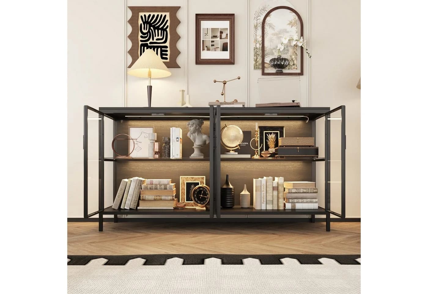 FUFU&GAGA Sideboard Glas mit LED-Beleuchtung Schwarz/Weiß
