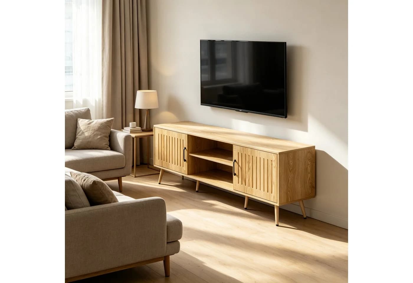 FUFU&GAGA Lowboard TV-Schrank 160cm Mid-Century Holz-Optik