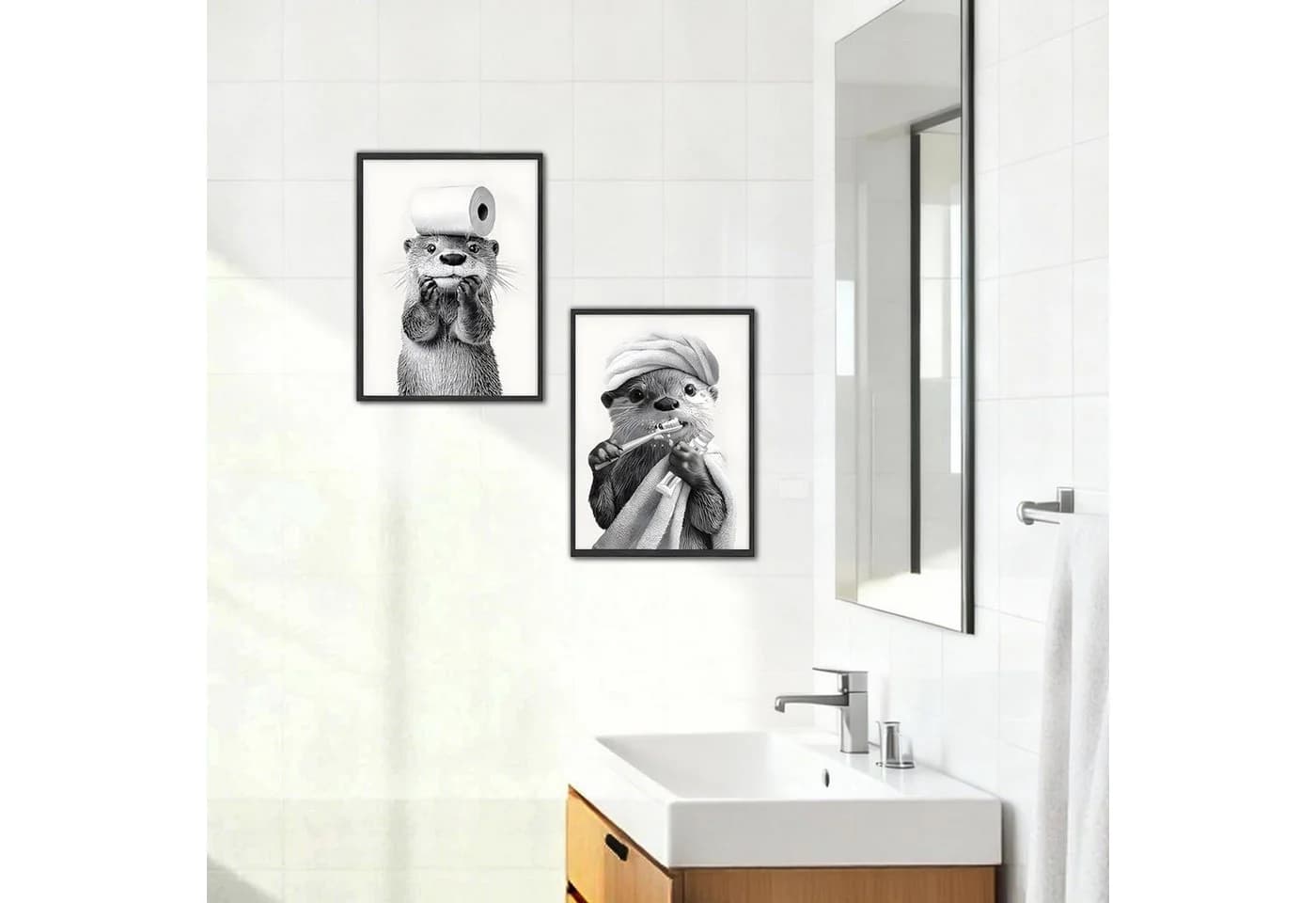 FOUORTUNATE-BEE Poster Otter 2er Set Schwarz/Weiß