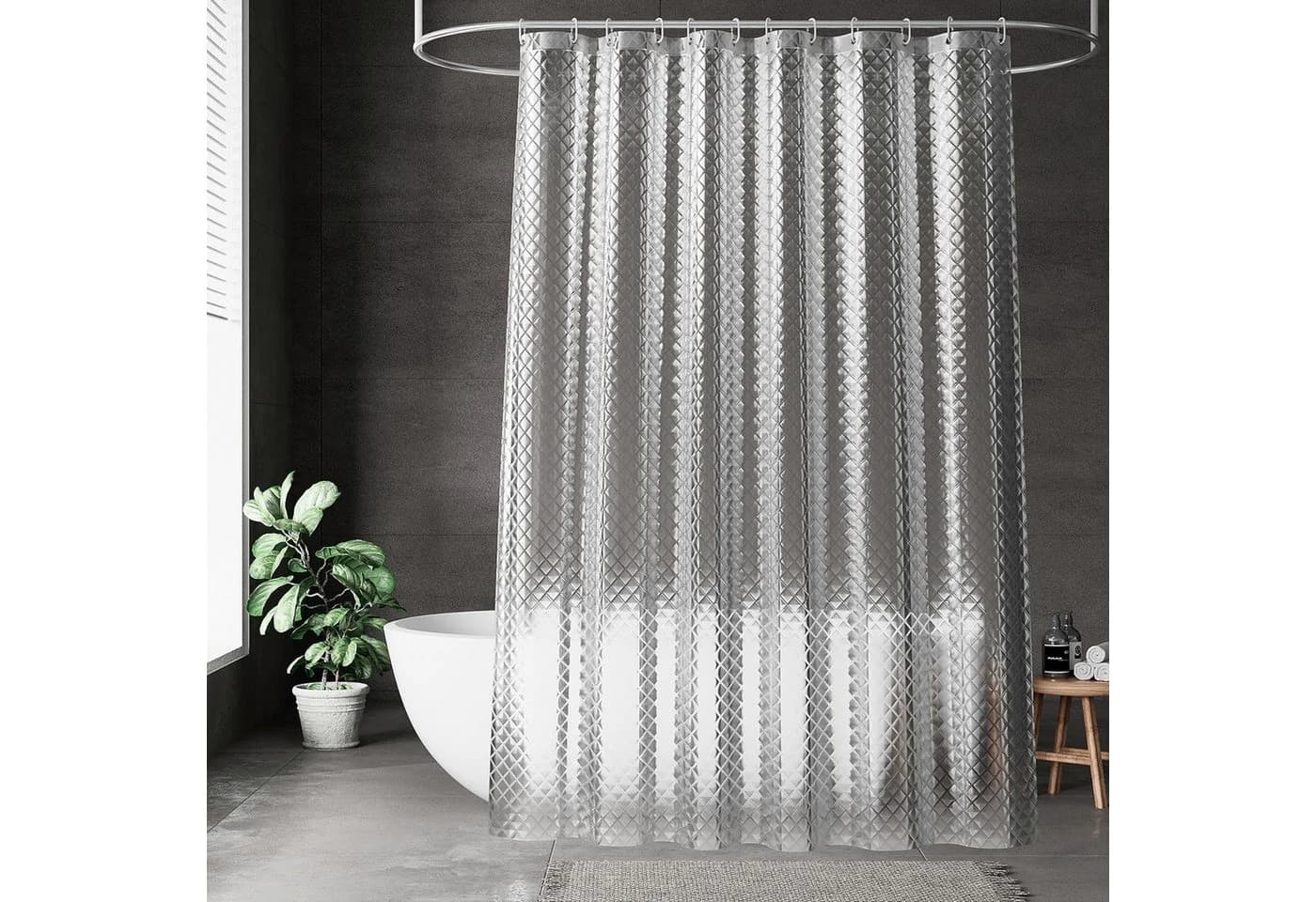 FOUORTUNATE-BEE Duschvorhang 180x200 cm Transparent Rautenmuster