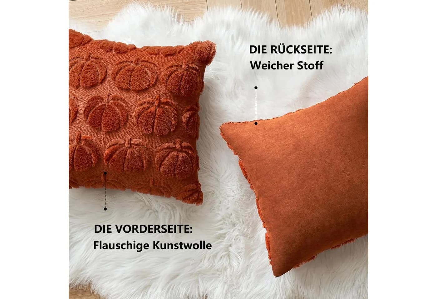 FOUORTUNATE-BEE Kissenbezug 2er Set Herbstliches Kürbismotiv Orange Polyester