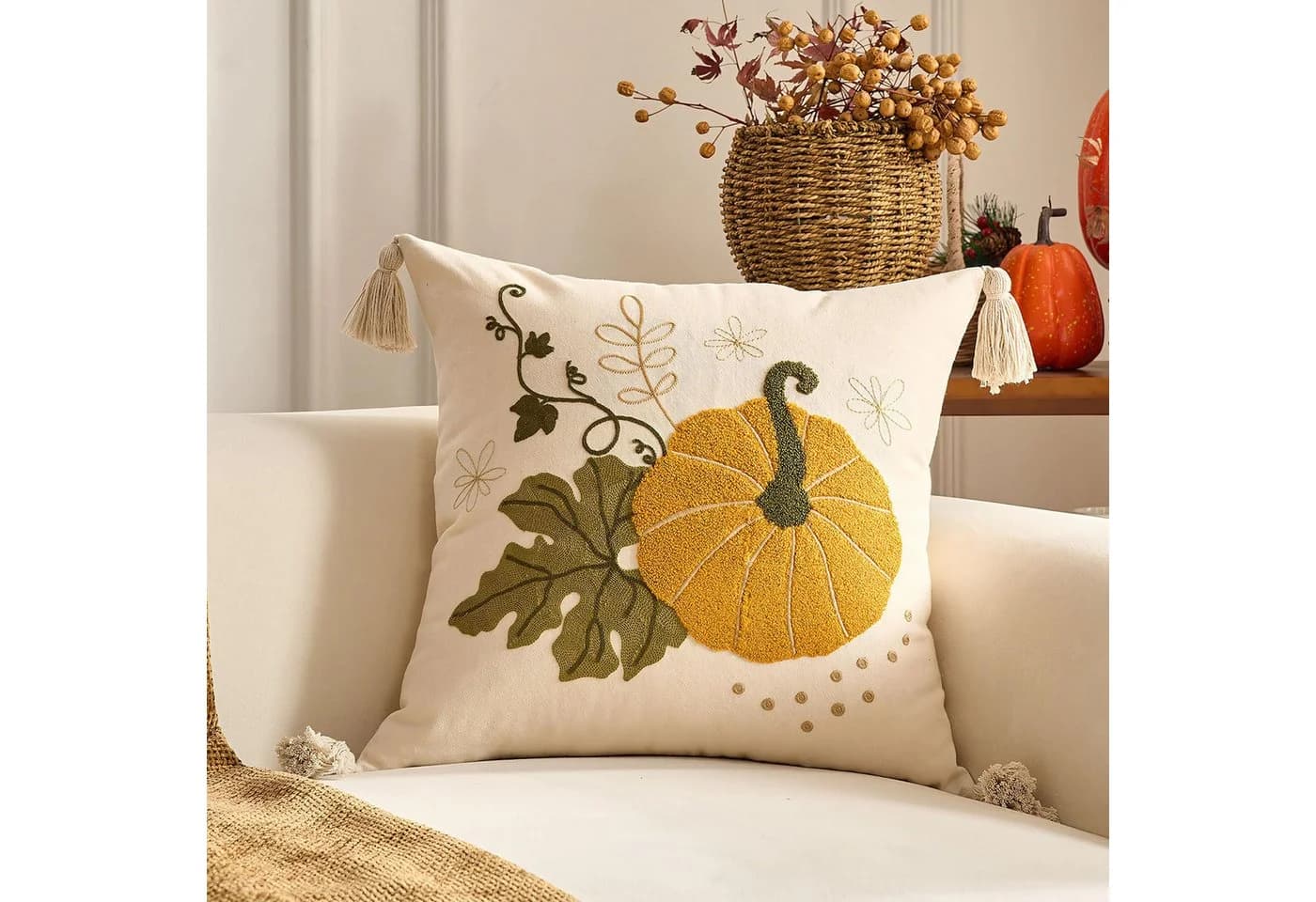 FOUORTUNATE-BEE Kissenbezug Herbst Kürbis Orange 45x45 cm