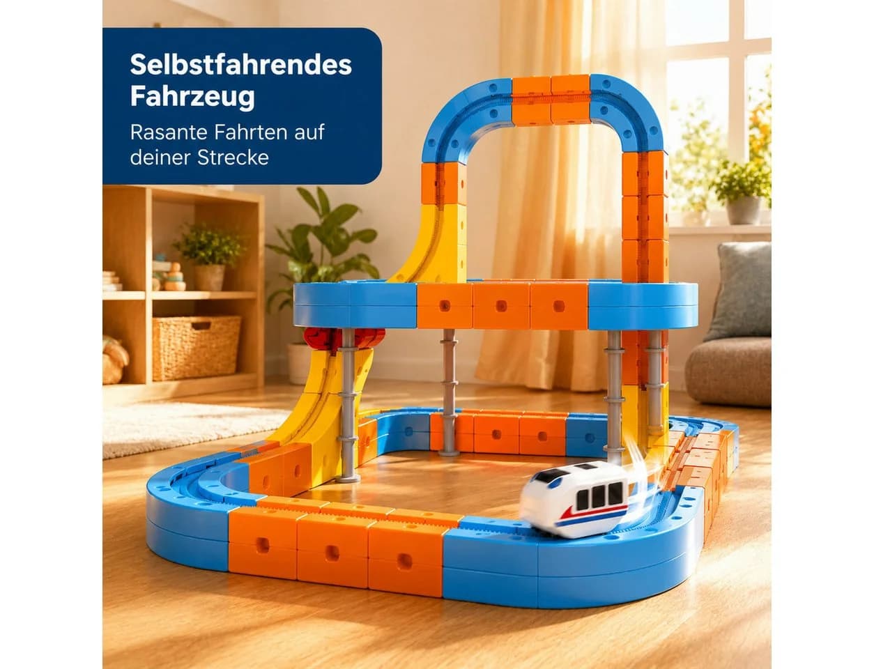 Luckice Magnetspielbausteine 80-tlg. mit motorisiertem Fahrzeug für 3D-Rennen