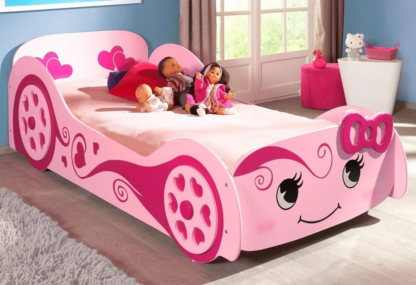 Vipack Kinderbett LoveCar Rosa mit Lattenrost
