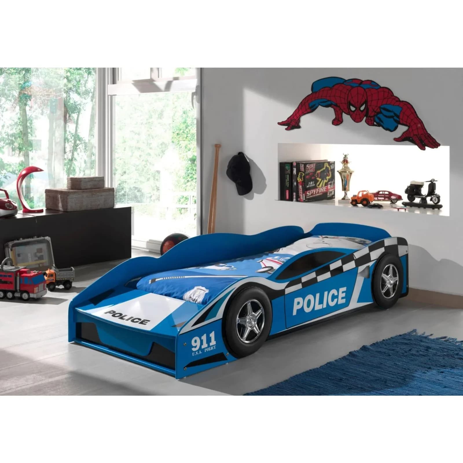Vipack Autobett Police Blau mit Stauraum und Lattenrost