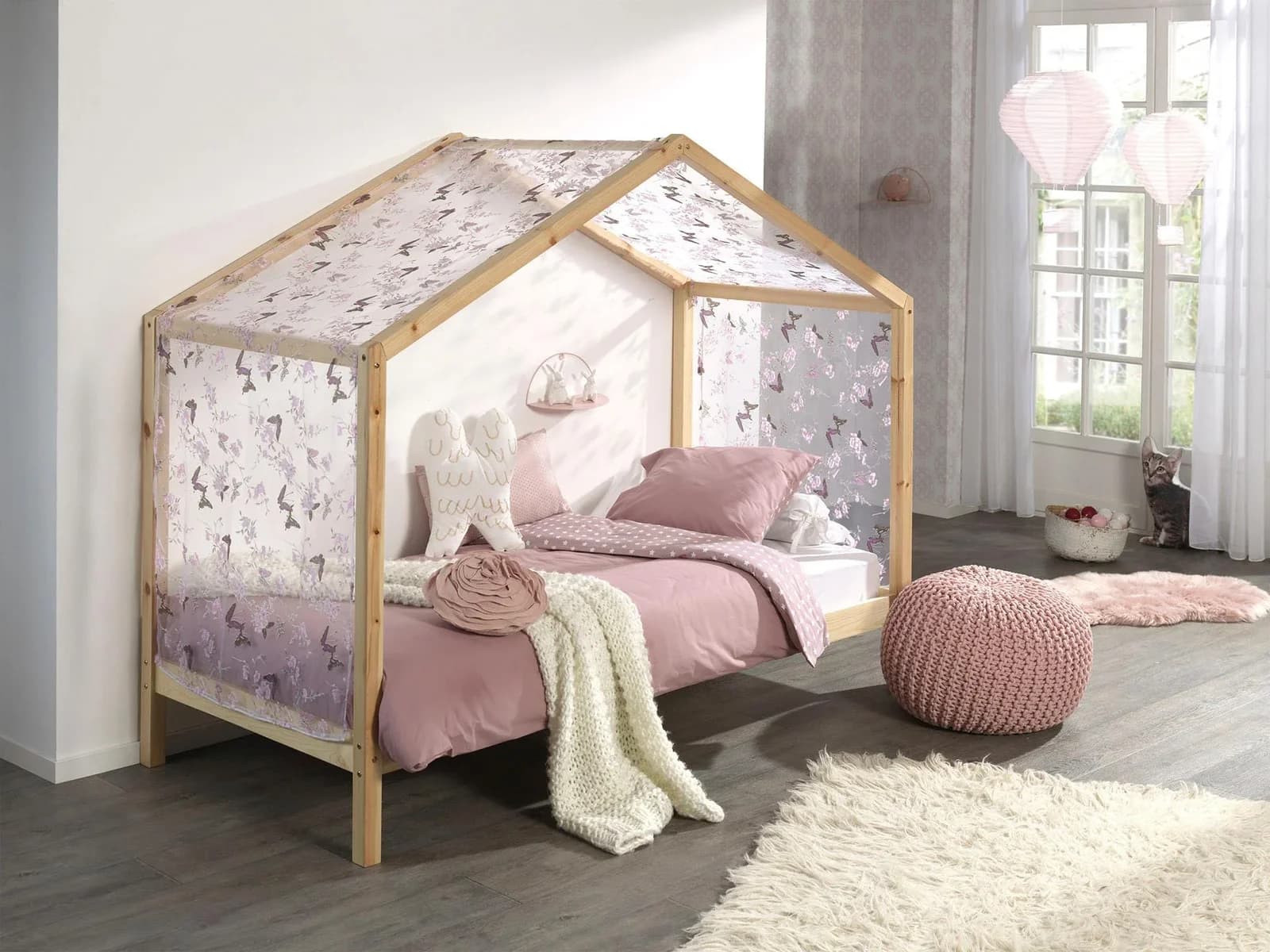 Vipack Hausbett Dallas Natur mit Textilhimmel